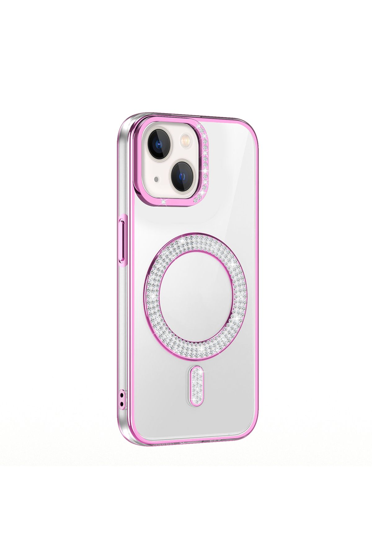Strap U Apple iPhone 15 Kılıf Pırlanta Taş Tasarımlı M-safe Şarj Özellikli Karetta Silikon Kapak