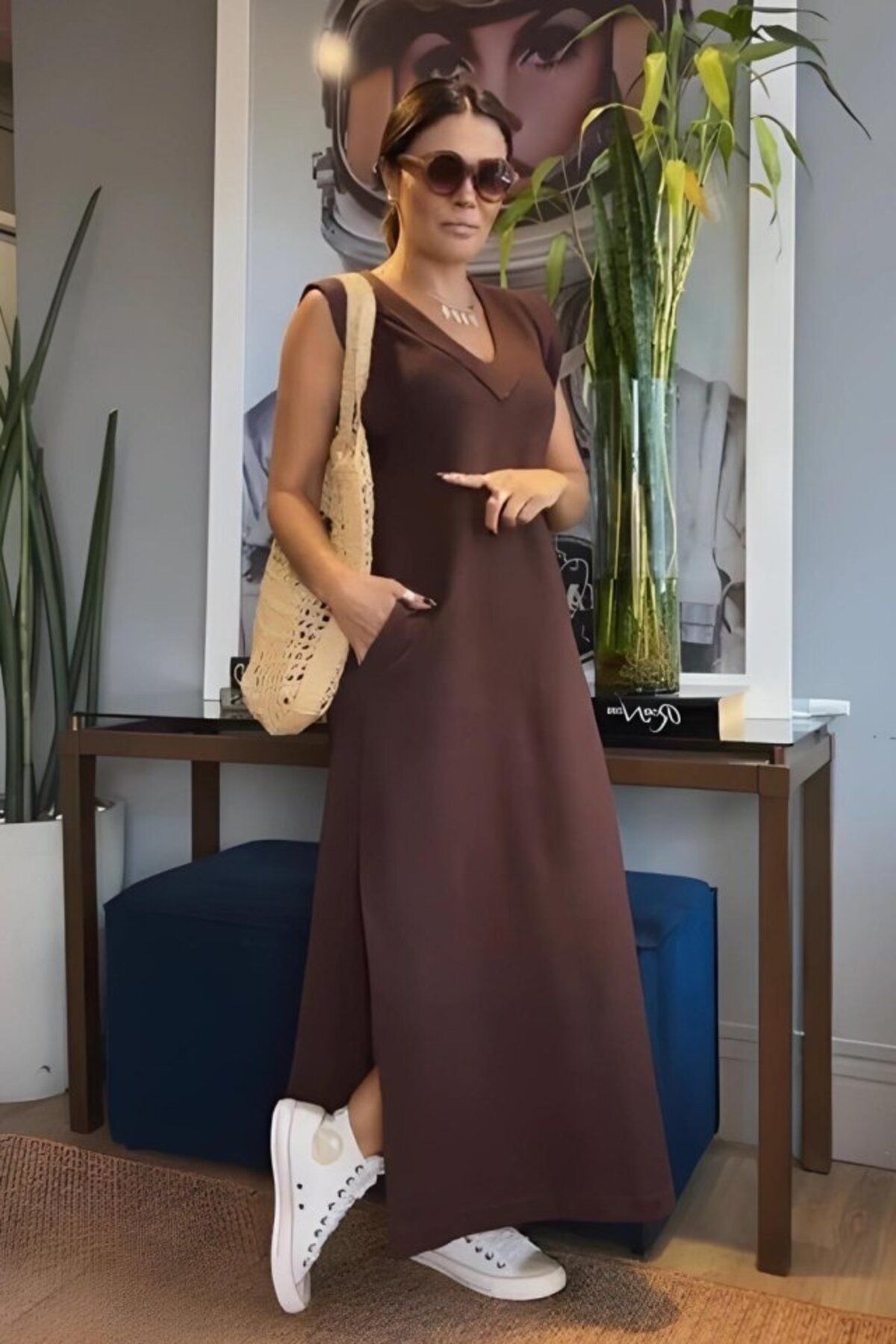 velmorafashion V Yaka Cepli Elbise