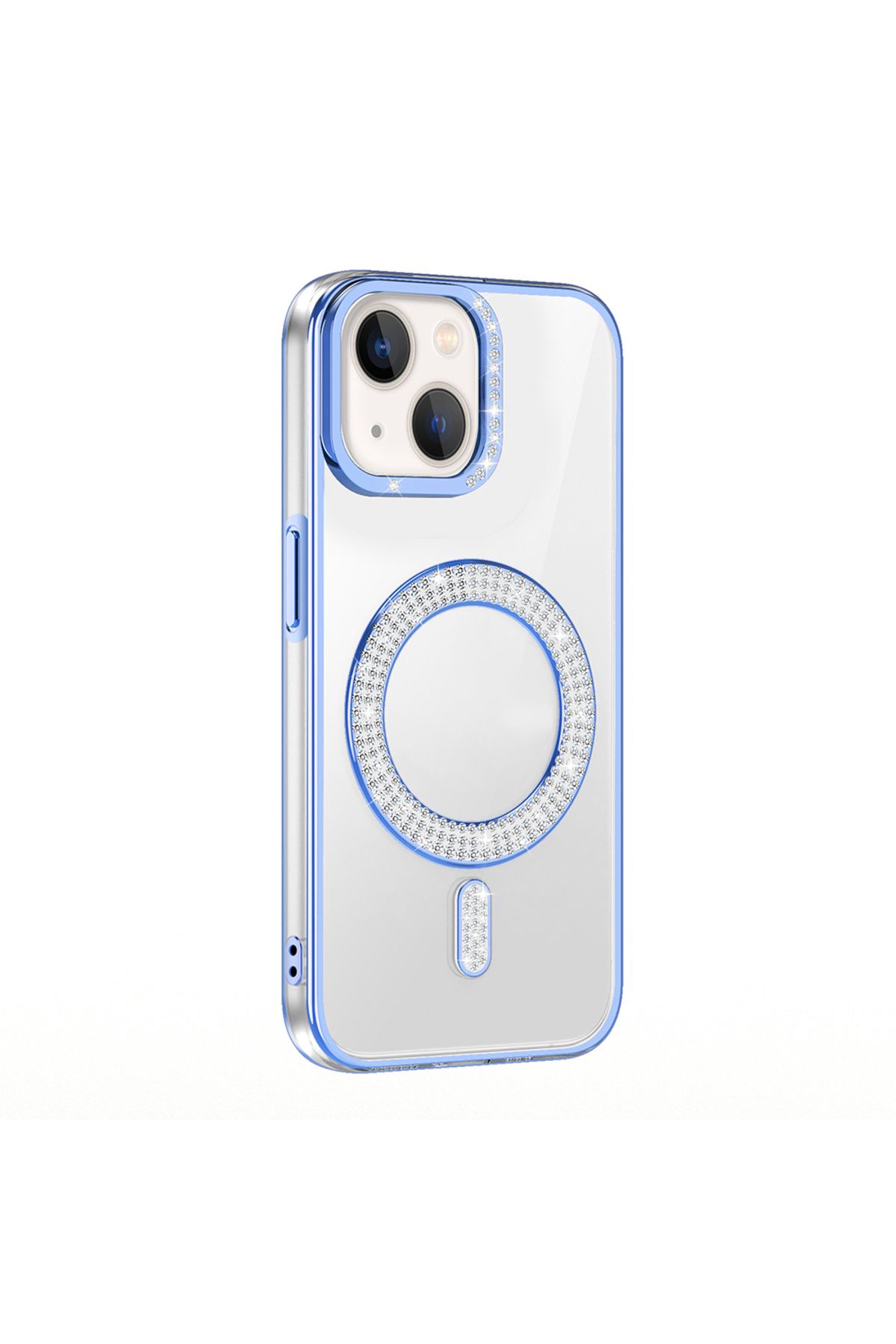Strap U Apple iPhone 15 Kılıf Pırlanta Taş Tasarımlı M-safe Şarj Özellikli Karetta Silikon Kapak