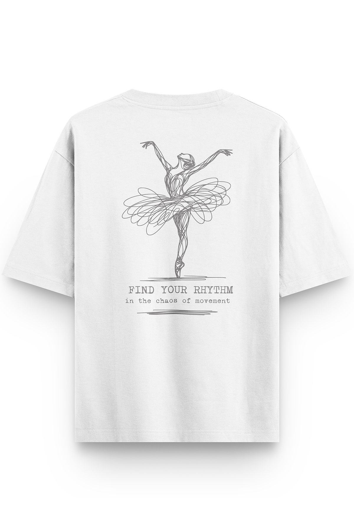 Overoz Beyaz Yarı Oversize Tshirt Balerin Find Your Rhythm Minimal Baskılı Oversize Tişört 1386