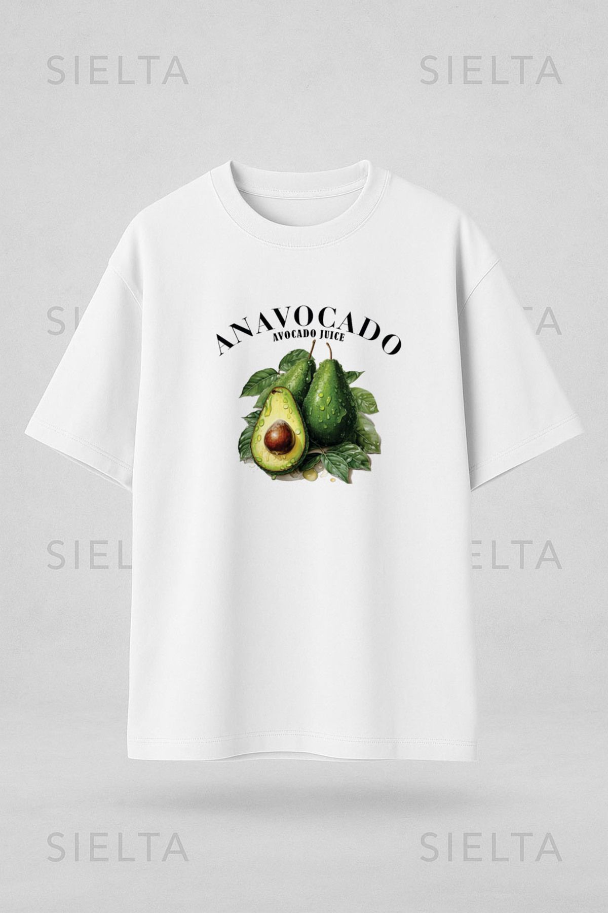 Darkia Avokado Baskılı Bisiklet Yaka Oversize Beyaz Tişört T-shirt
