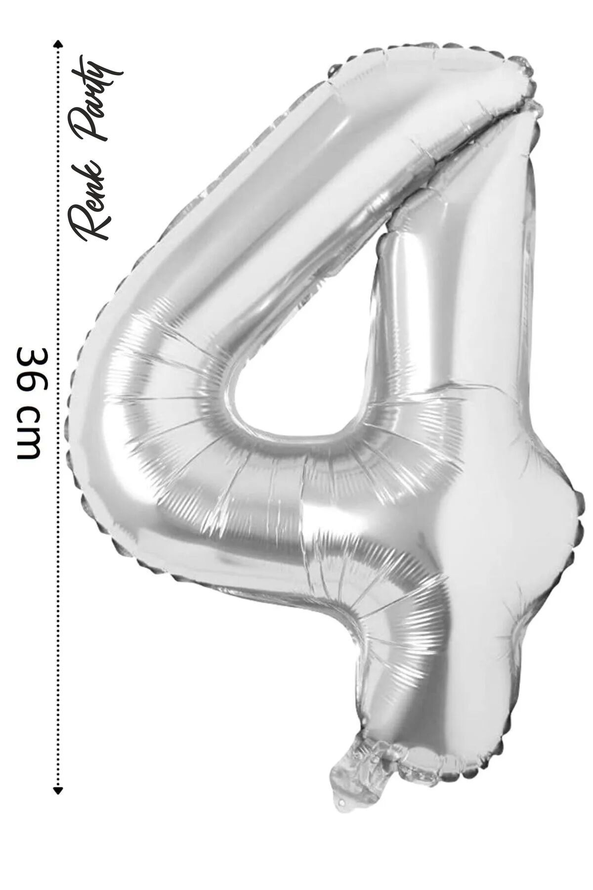 renk party Folyo Balon 4 Rakamı Helyum Balon 36 Cm Gümüş Renk - 4 Yaş Balonu - 4 Rakam Balon - 16 Inch