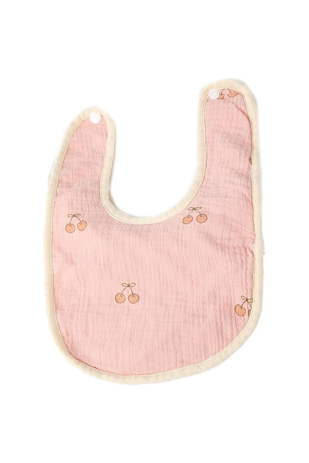Flippy-Bavetă Bebe U-shape, Bumbac, 0–12 Luni, Impermeabilă, Capse, Model Cireșe, 21x30 Cm, Roz 2