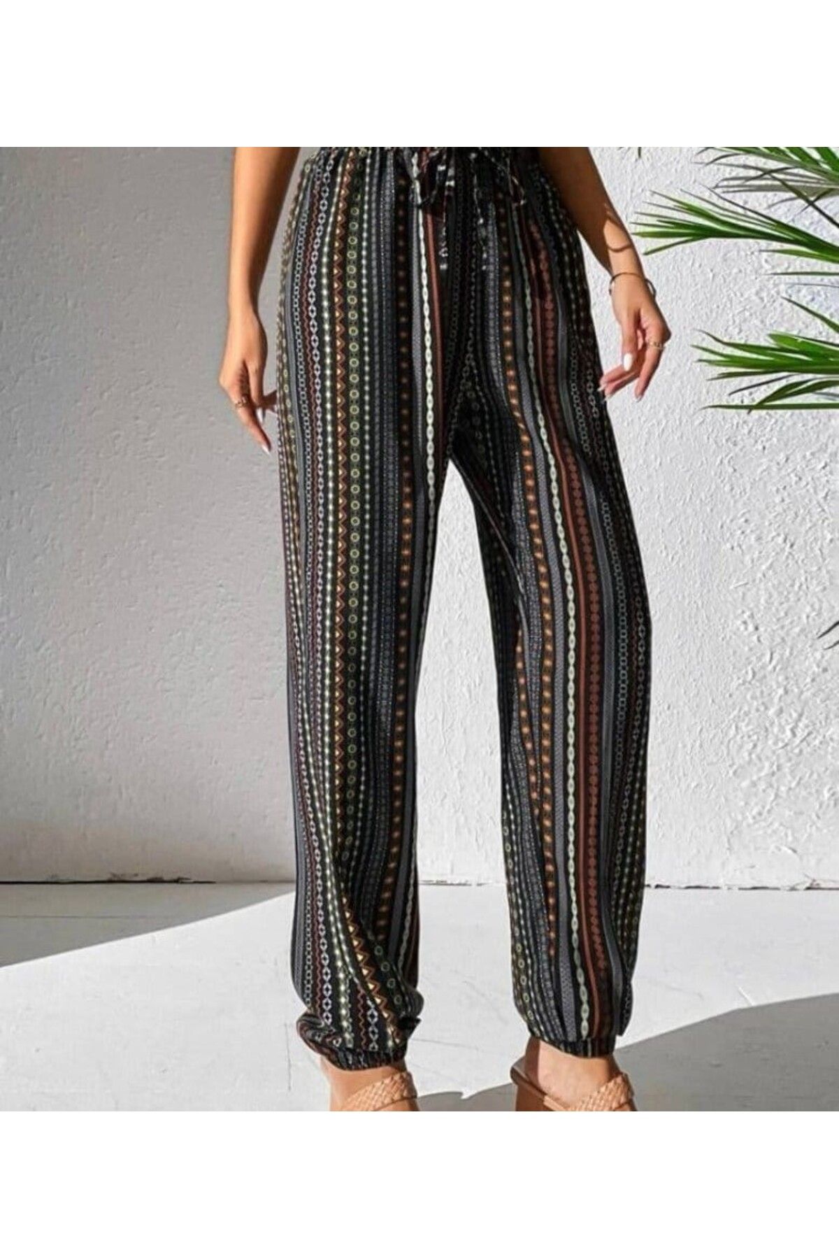 Cbm Kadın moss krep kumaş bel ve bilek lastikli rahat pantalon-SON GÖRSEL HEDİYE