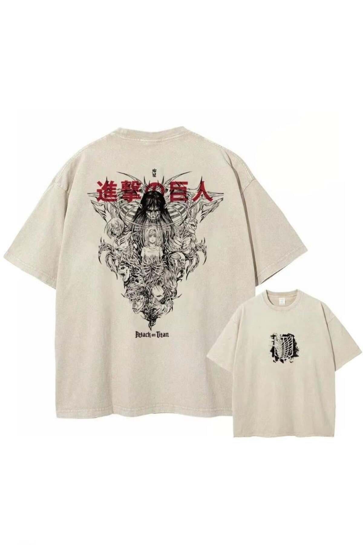 BALİNA Bej Anime Attack On Titan Final Chapter Unisex T-shirt -BLN
