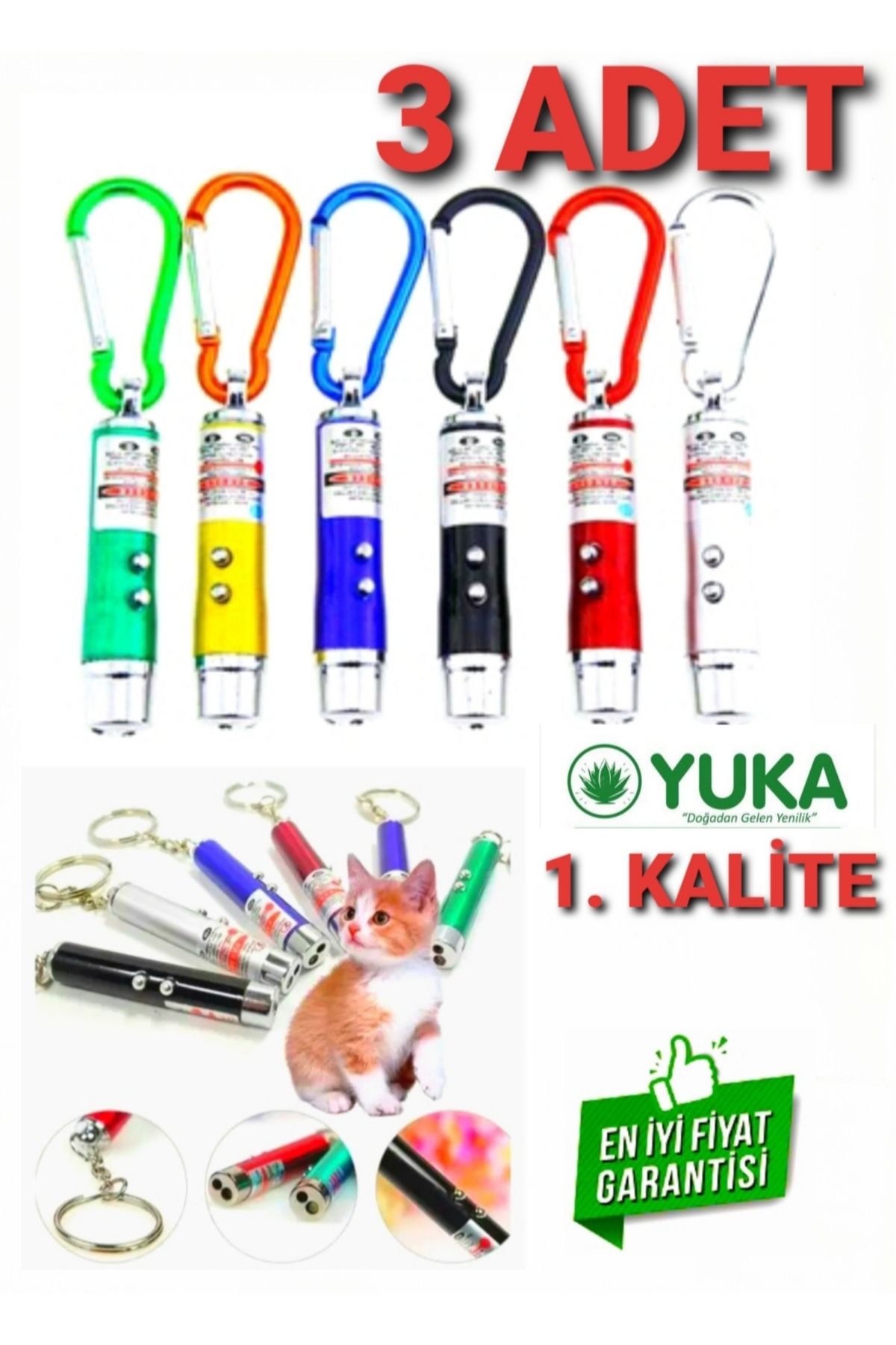 Yuka Lazer Kedi Köpek 3 fonksiyonlu 3 ADET led ışıklı oyuncak ( KALİTELİ ) (HEDİYE PİLLER)