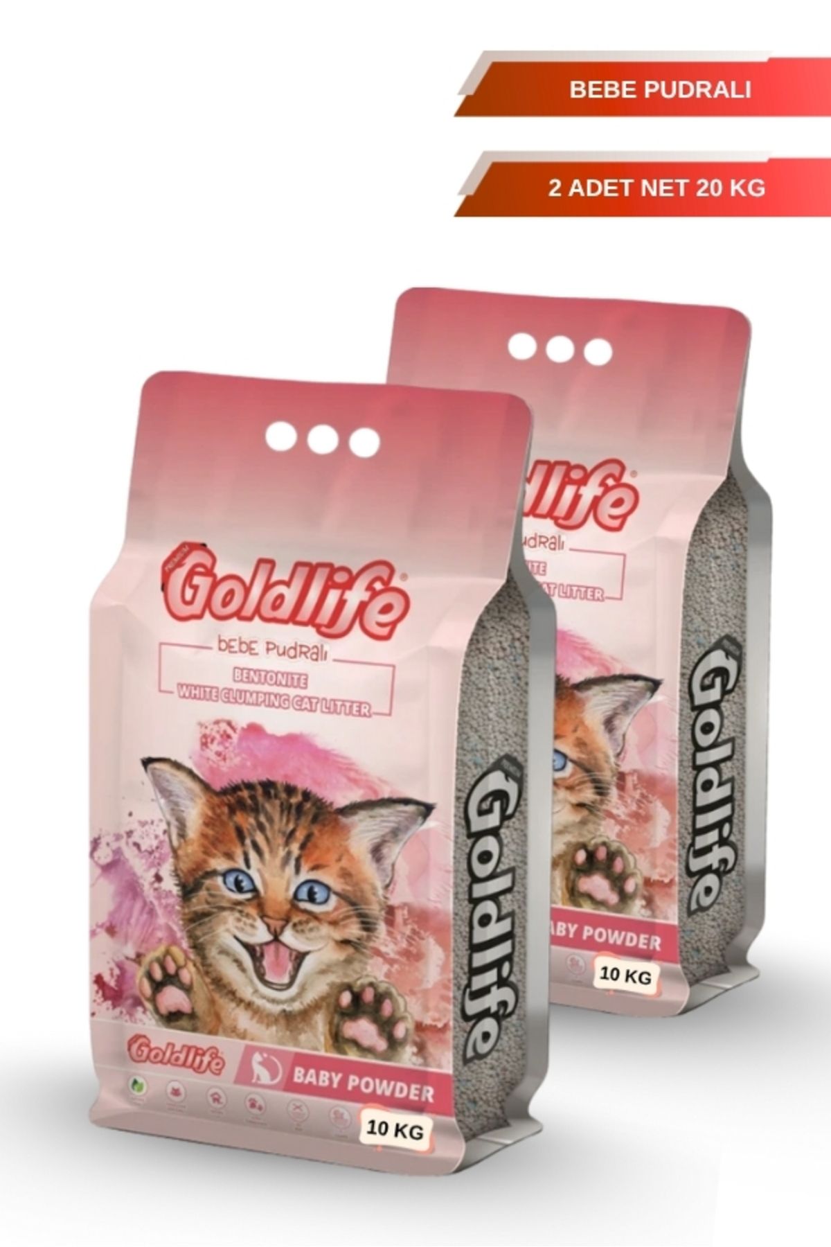 Goldlife GOLD LİFE Bebe Pudrası Kokulu ince Taneli Kedi Kumu - (Net 10 KG.x 2 Adet)