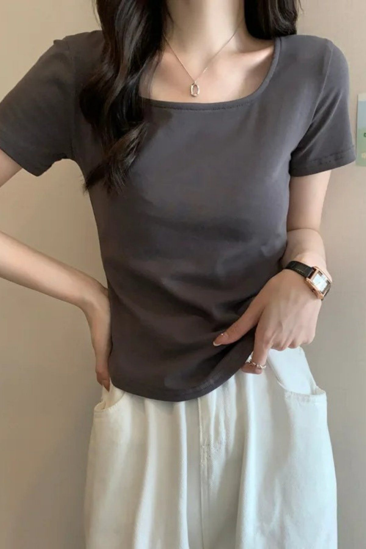 BALİNA Füme Basic Kısa Kollu Crop -ALH