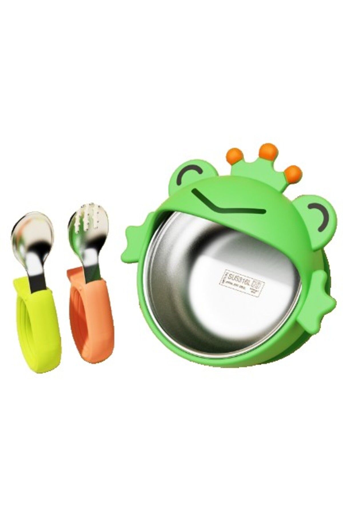 OEM Set 3 Piese Diversificare Bebelusi Si Copii, Bol, Lingura Si Furculita, Model Broscu Unisex - 10