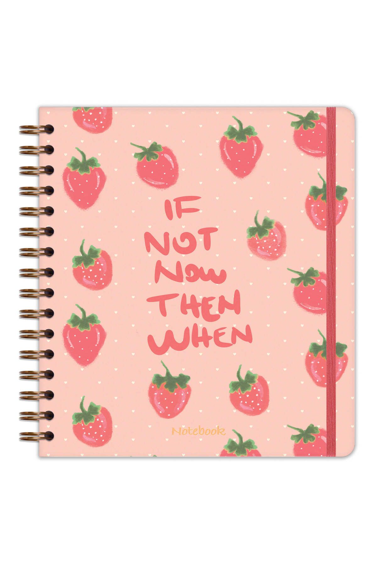 Matt Notebook-19x21 cm Pătrat Elastic Spiral Copertă Tare Blocnotes Căpșuni cu rigle 5