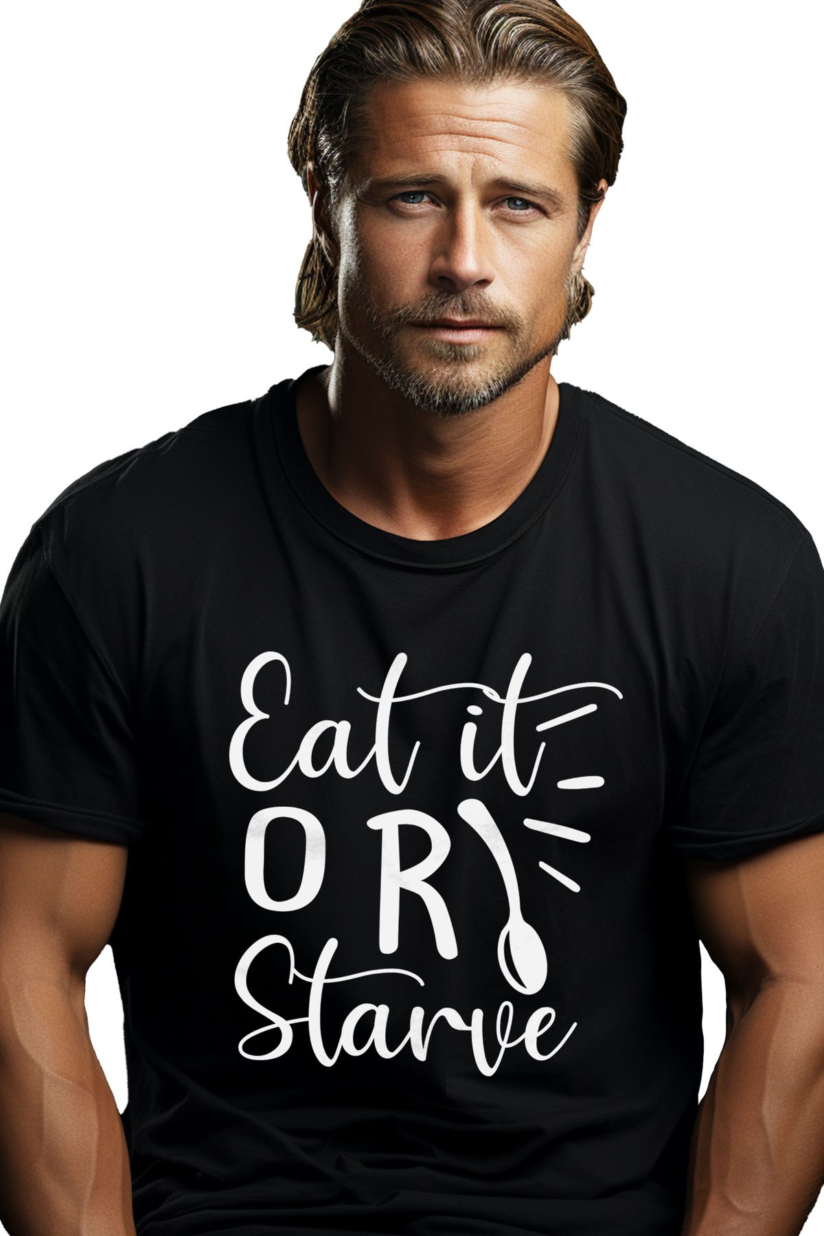 StoryGift Romania Tricou Bărbătesc Cu Mesajul În Engleză „eat It Or Starve” - Eat It Or Starve With I Stg Masculin - XS