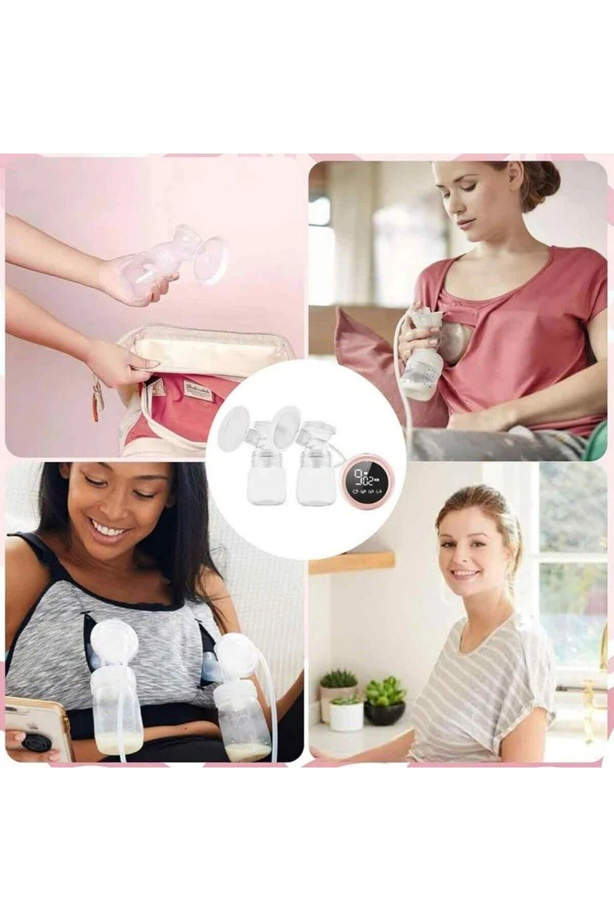 Flippy-Pompa Electrică 2 În 1, 2 Sticle 180 Ml, Usb-c, 1200mah, 2 Moduri, 9 Viteze, Roz Transparent 8