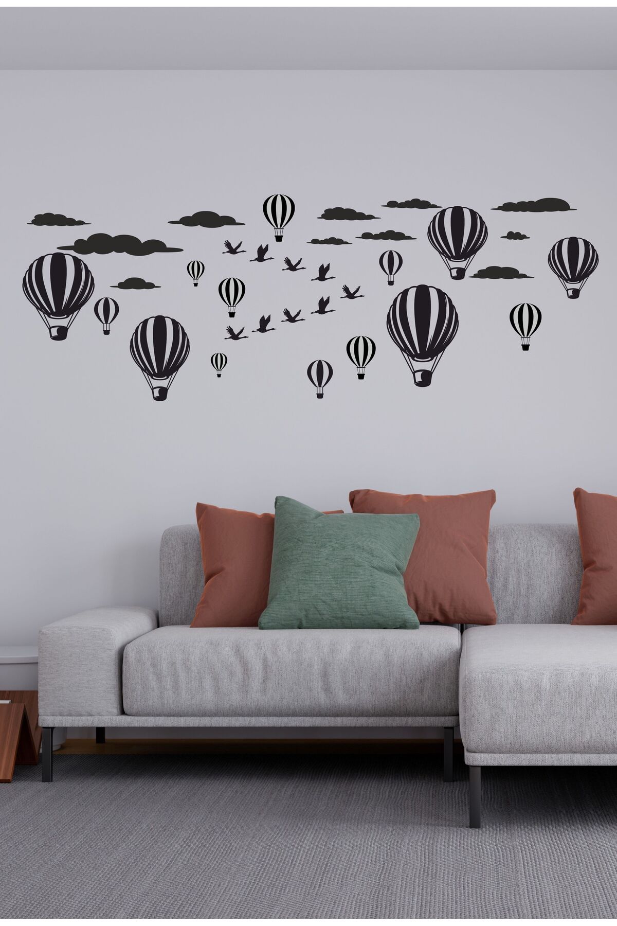 TRC TRAFİK Özgürlüğe Uçuş Balonlar ve Kuşlar Duvar Dekoru Sticker (Siyah)