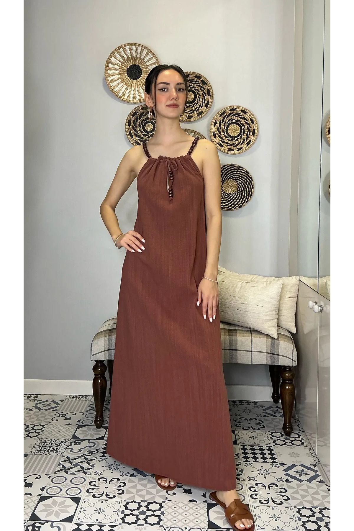 saze butik BONCUK ASKILI ELBİSE
