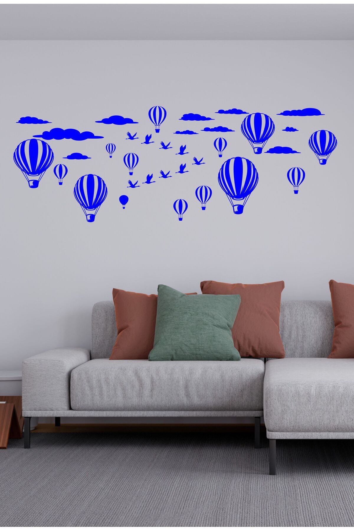 TRC TRAFİK Özgürlüğe Uçuş Balonlar ve Kuşlar Duvar Dekoru Sticker (Mavi)