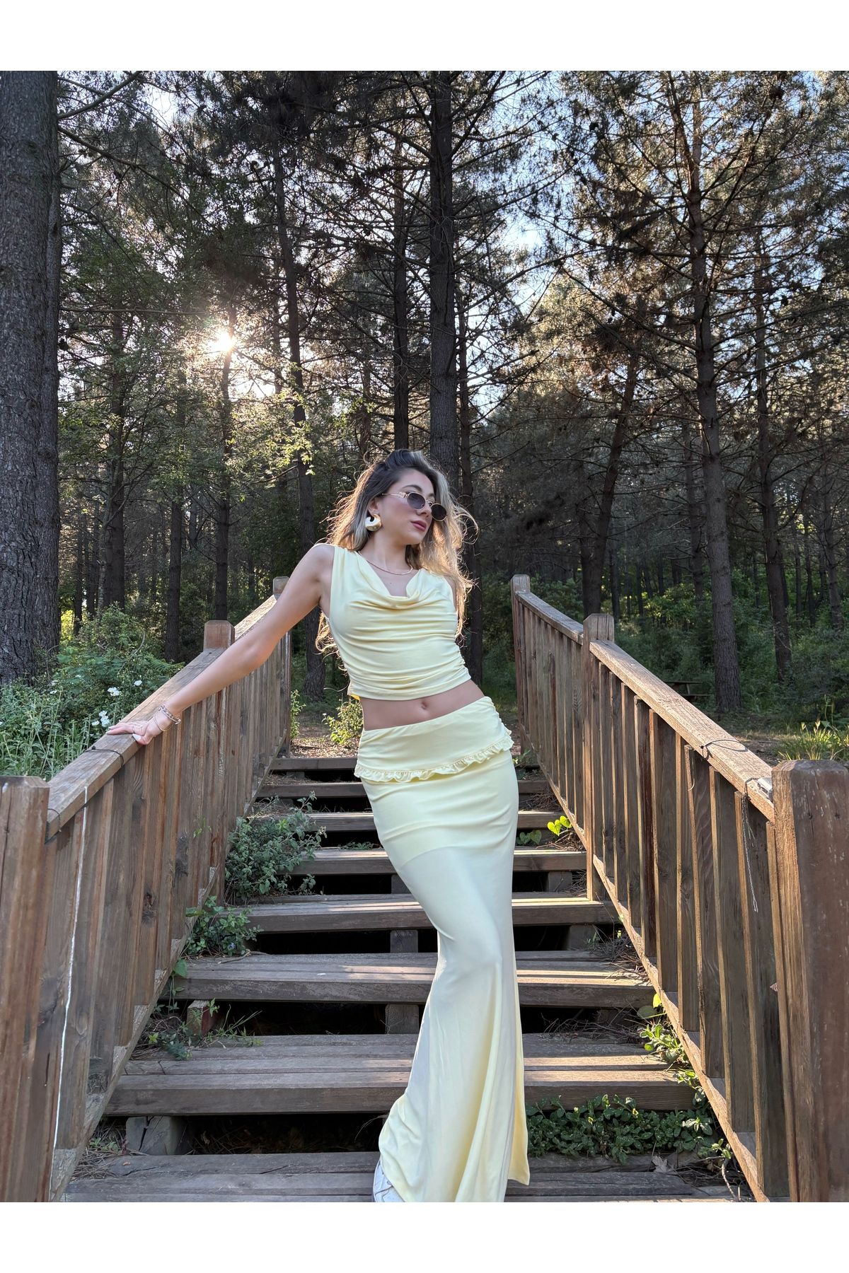 MODA Drapeli Crop Top & Uzun Etek Takımı
