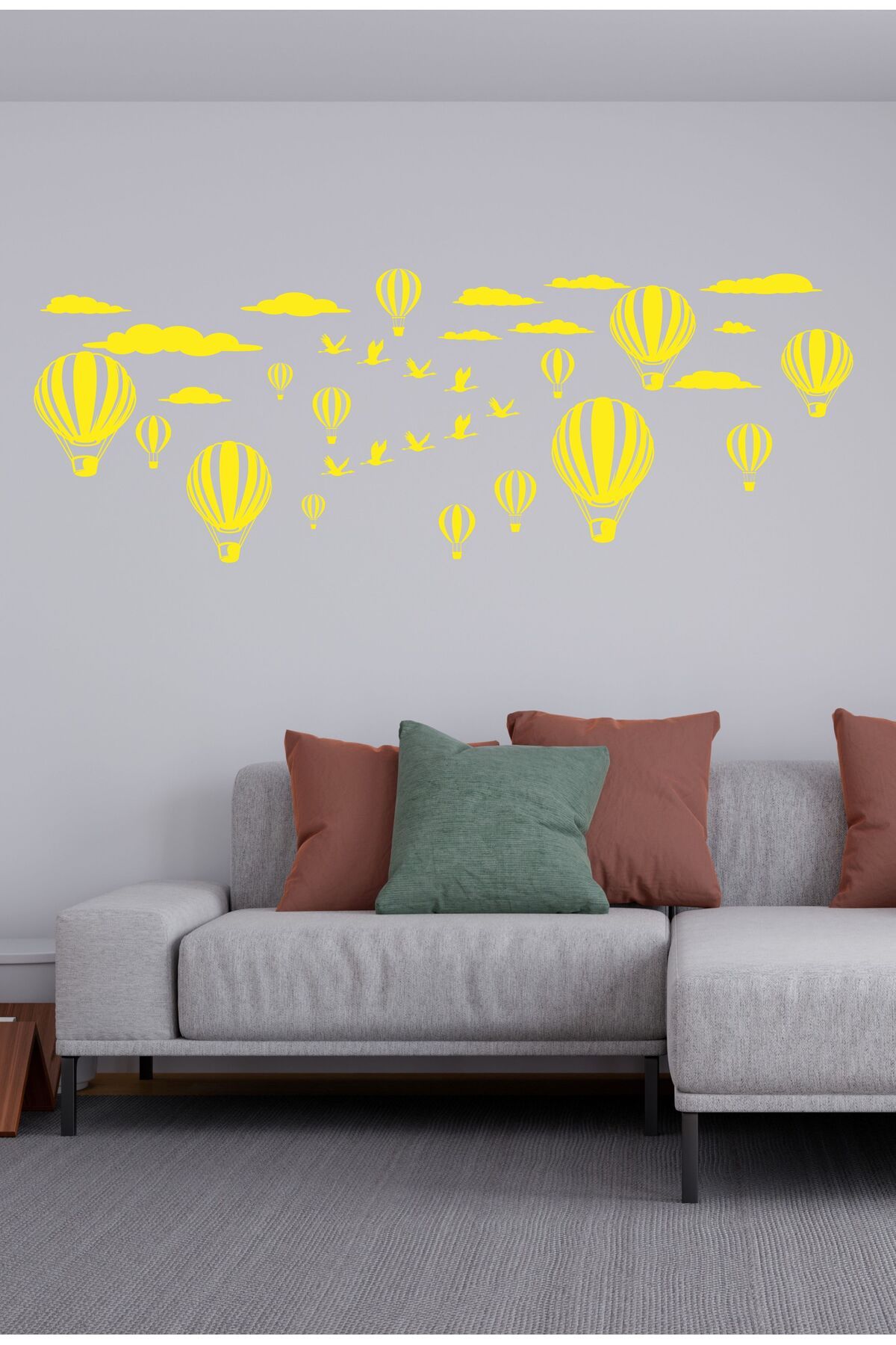 TRC TRAFİK Özgürlüğe Uçuş Balonlar ve Kuşlar Duvar Dekoru Sticker (Sarı)