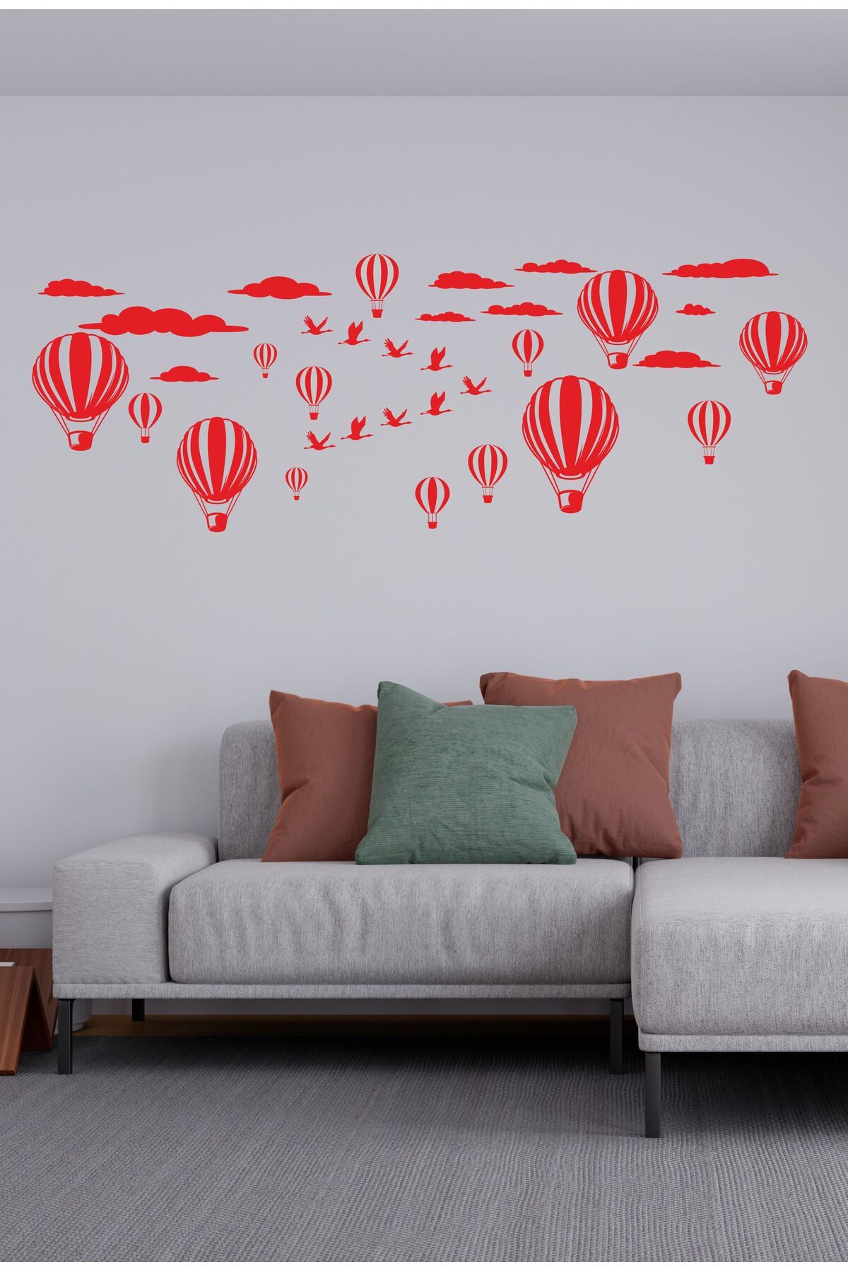 TRC TRAFİK Özgürlüğe Uçuş Balonlar ve Kuşlar Duvar Dekoru Sticker (Kırmızı)