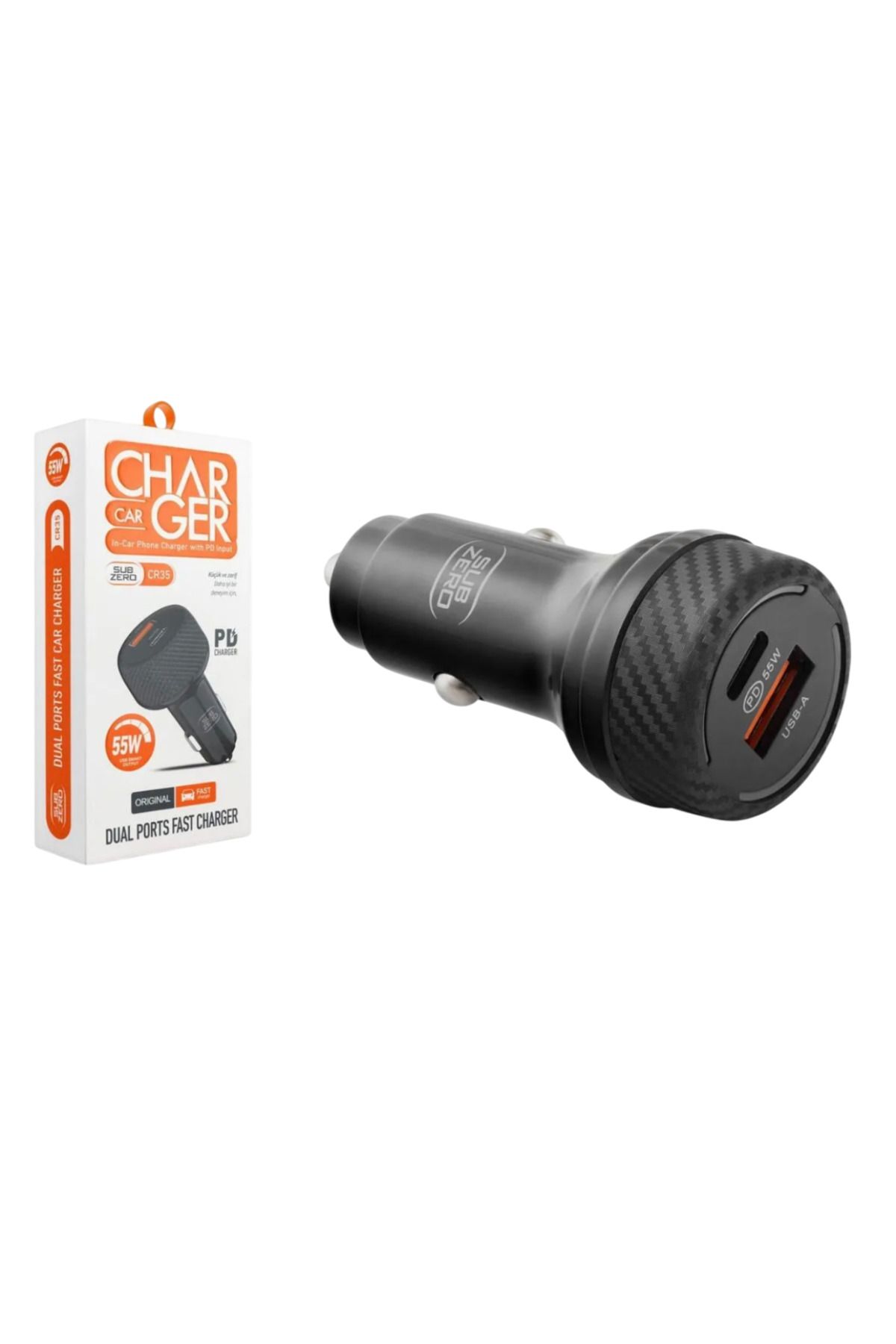 Şarjjet 55W USB ve Type-c Giriş Hızlı Araç Şarj Cihazı Çakmaklık PD CHARGER Dual-USB