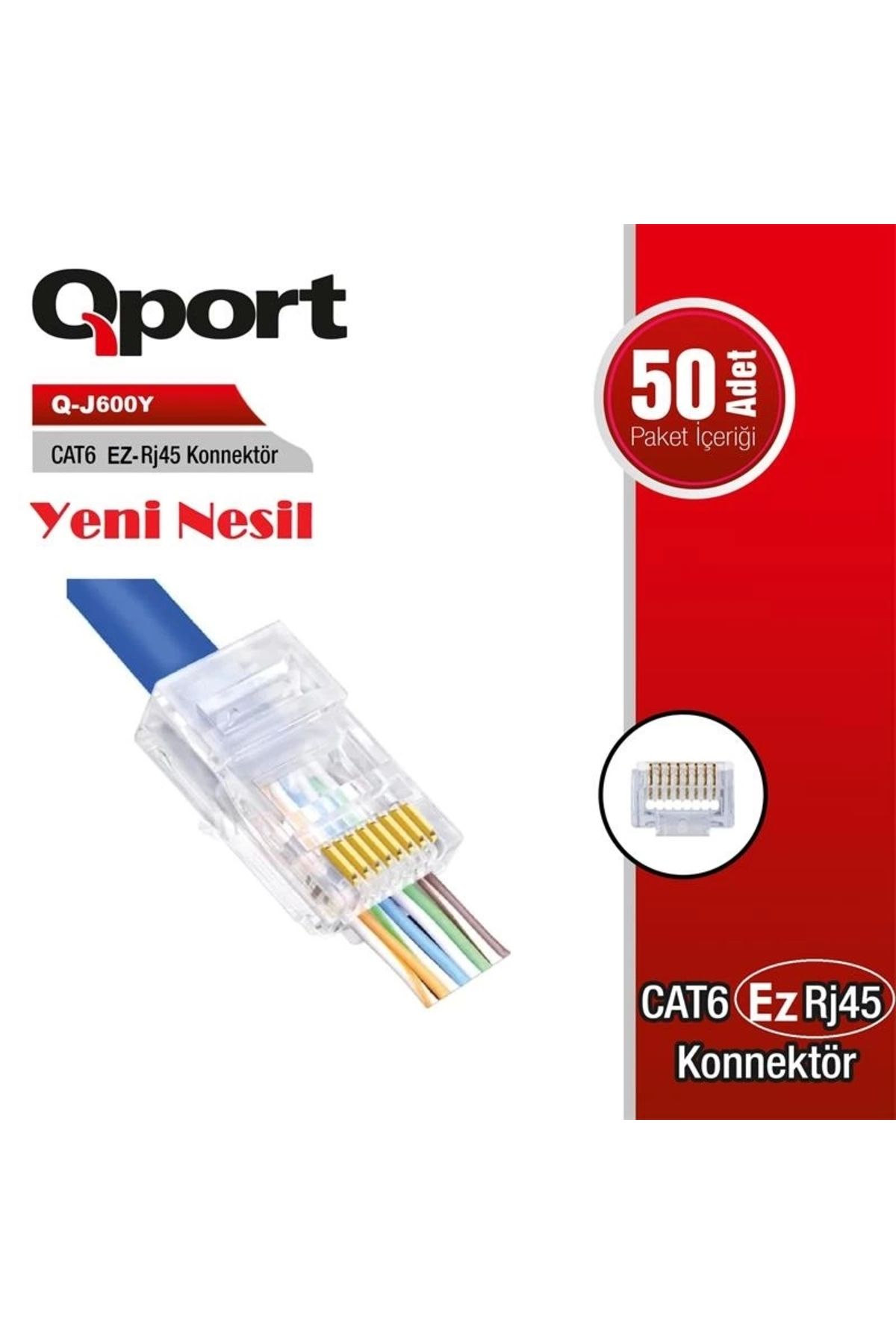 Qport ONTECH - Qport Q-j600y Cat6 50 Lik Paket Ez-rj45 Yeni Nesil Konnektör