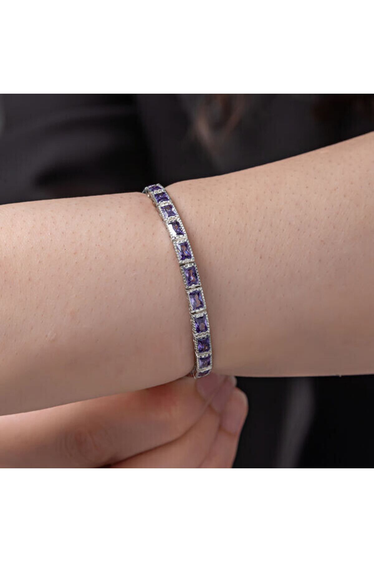 shop Su Yolu Lila Zirkon Taşlı 925 Ayar Gümüş Bileklik