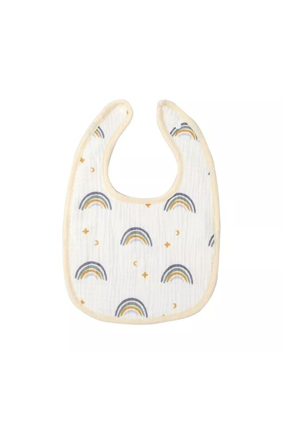 Flippy-Bavetă Bebe U-shape, Bumbac, 0–12 Luni, Impermeabilă, Capse, Model Curcubeu, 21x30 Cm, Bej 1