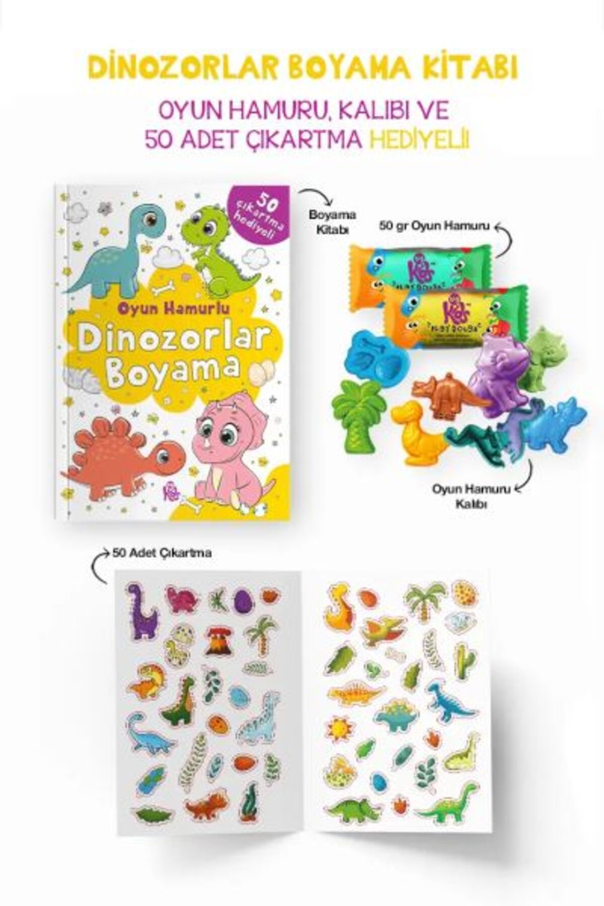 Karatay Yayınları Dinozorlar Boyama Kitabı Oyun Hamurlu 3 Yaş