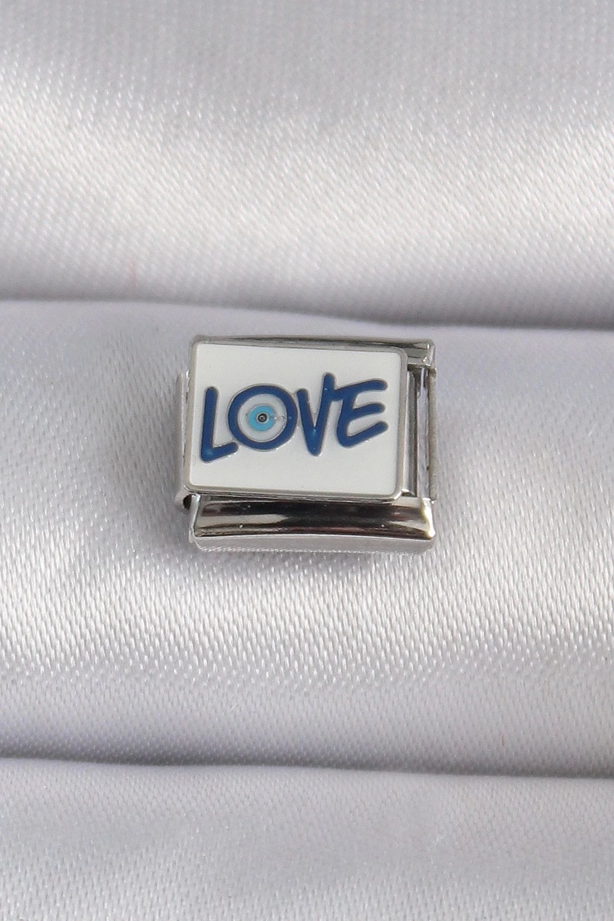 Clariss 316L Çelik Gümüş Renk Beyaz Mavi Love Yaz İşlemeli Nomination Charm