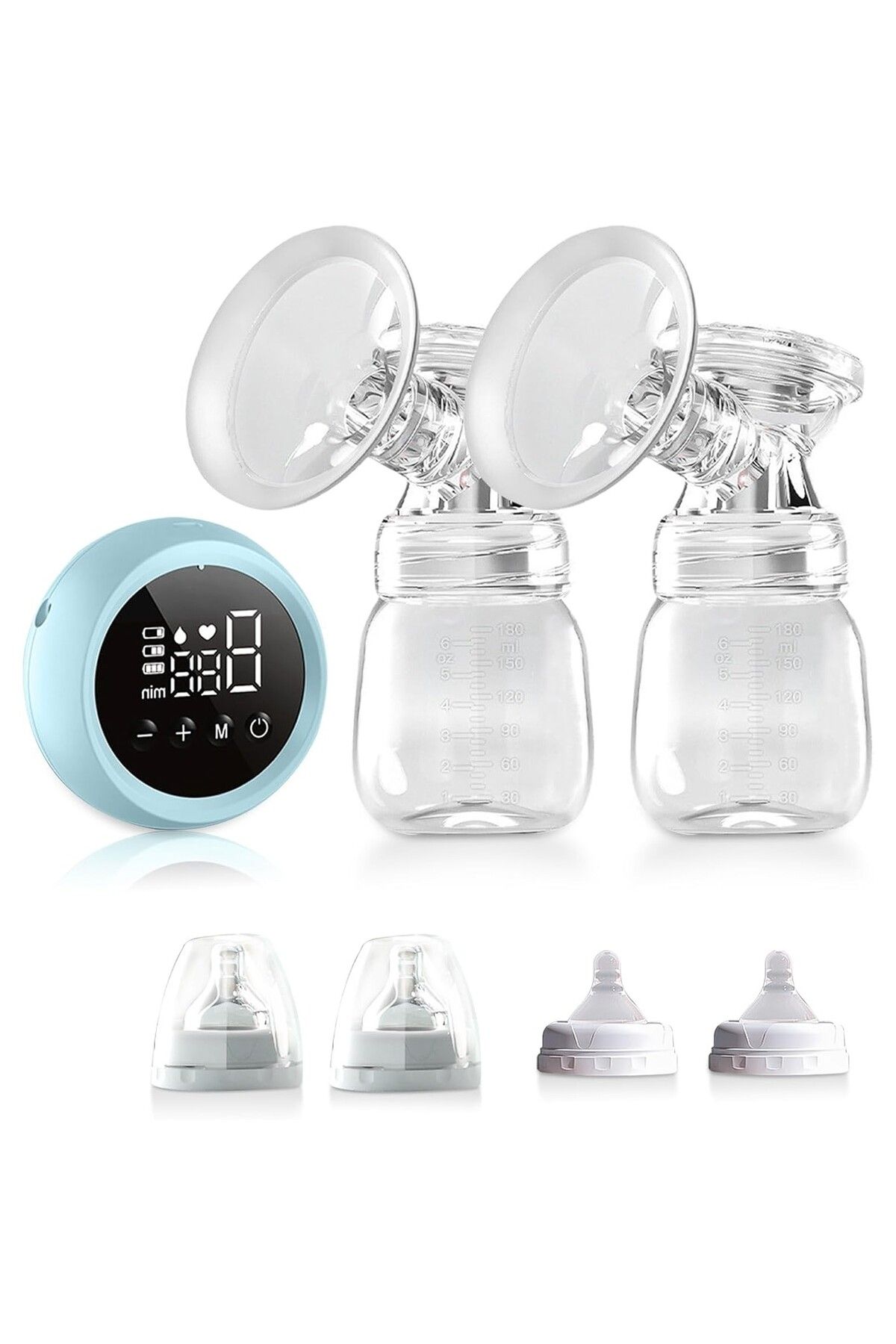 Flippy-Pompa Electrică 2 în 1, 2 Sticle 180 ml, USB-C, 1200mAh, 2 Moduri, Albastru Transparent 4