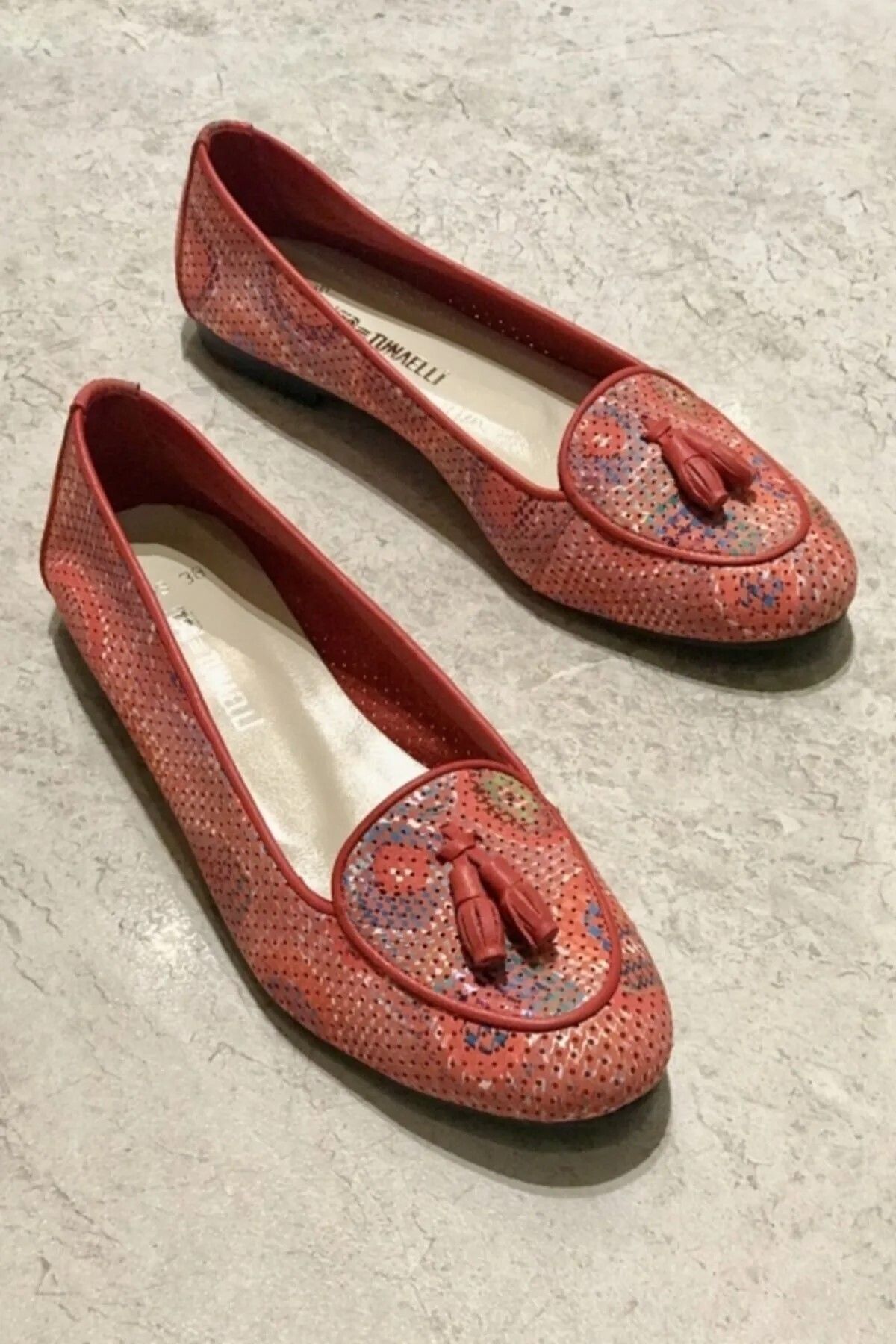 Ay Shoes Kadın Beyaz Desenli Deri 34-42 Numara Babet