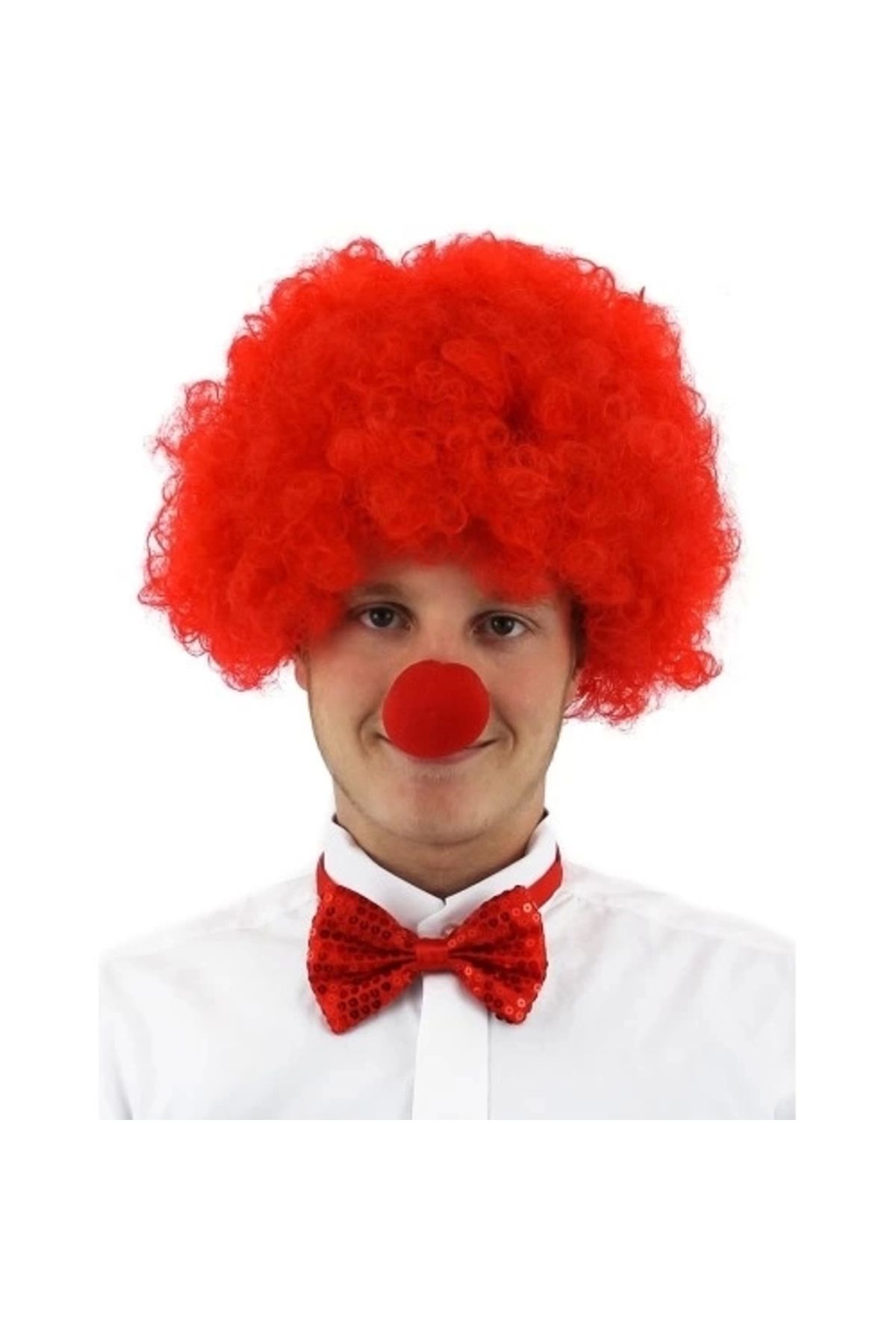 PRATİKOBA Kırmızı Renk Kıvırcık Afro Palyaço Seti