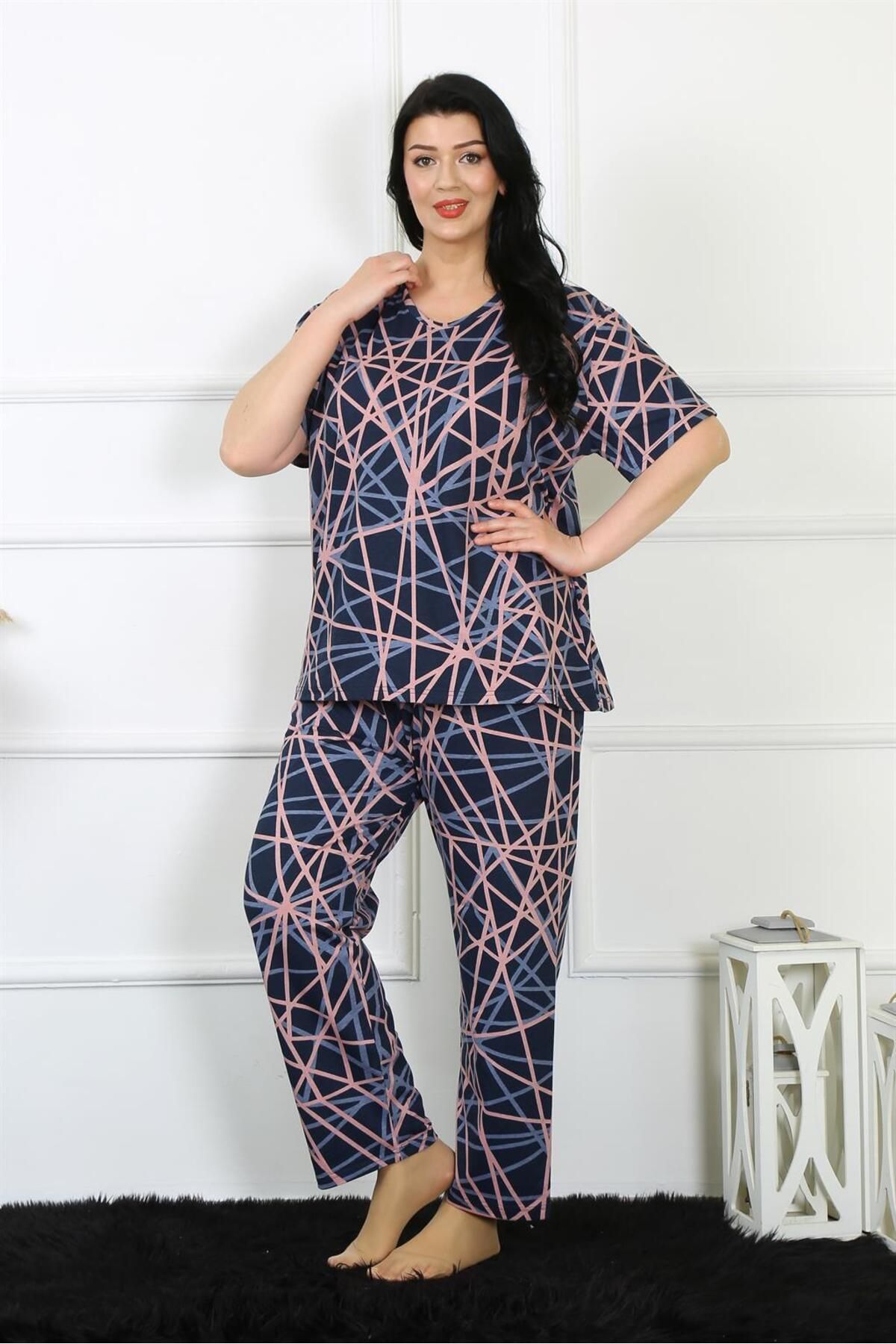 PuShe Büyük Beden Kısa Kol Pijama Takım