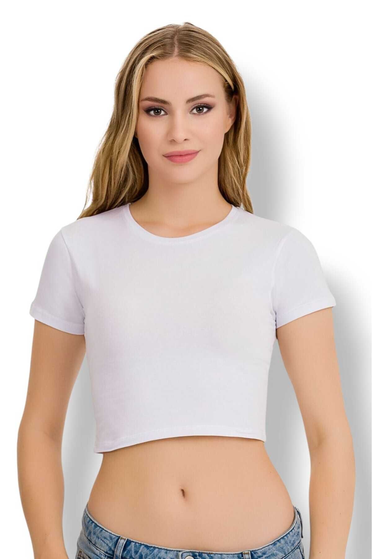 Fanilam İlke Kadın Elestan Kısa Kollu Crop -Pamuklu Şık Ve Rahat Yarım Atlet Body 2 adet