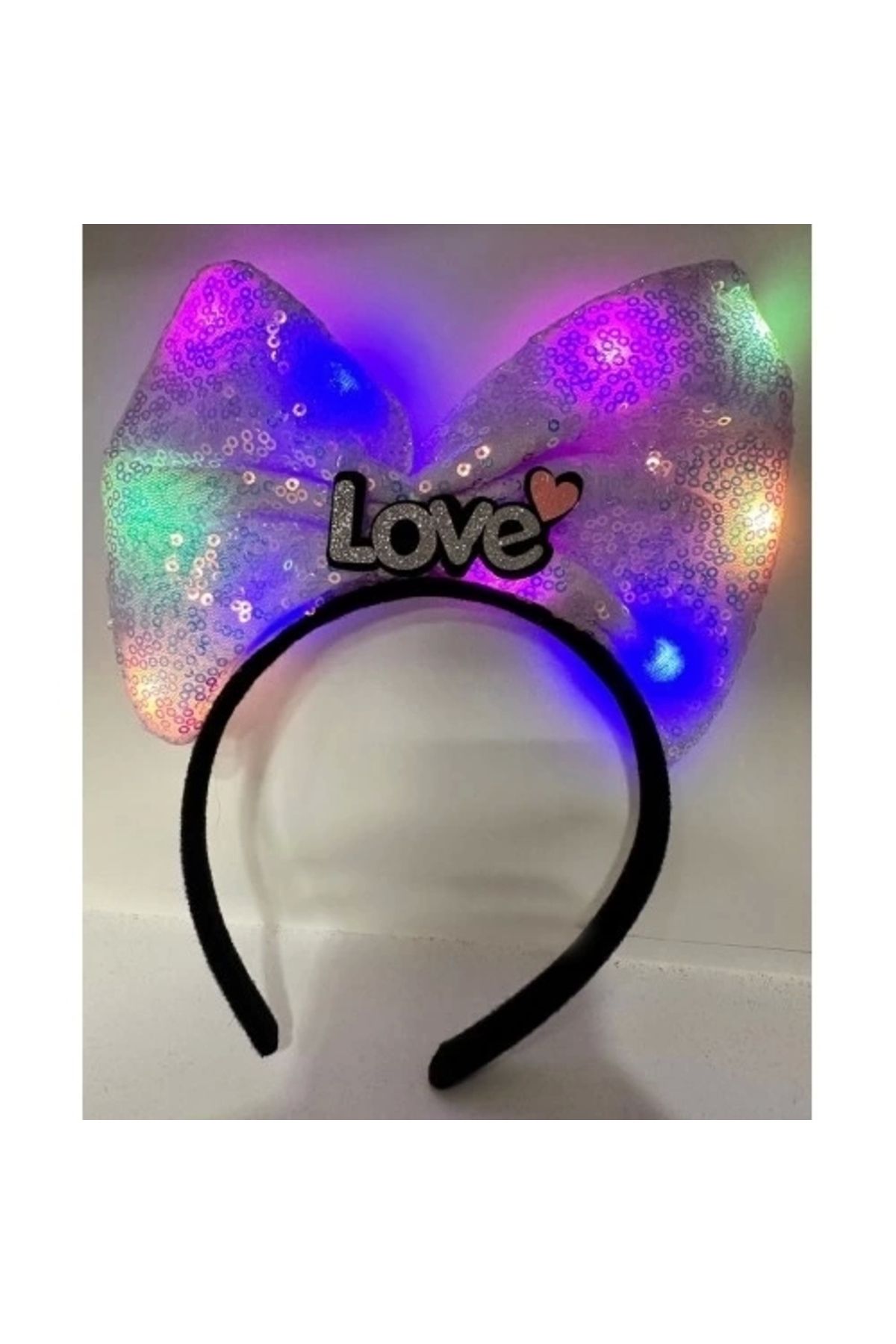 PRATİKOBA Led Işıklı Gümüş Love Yazılı Lila Fiyonk Taç
