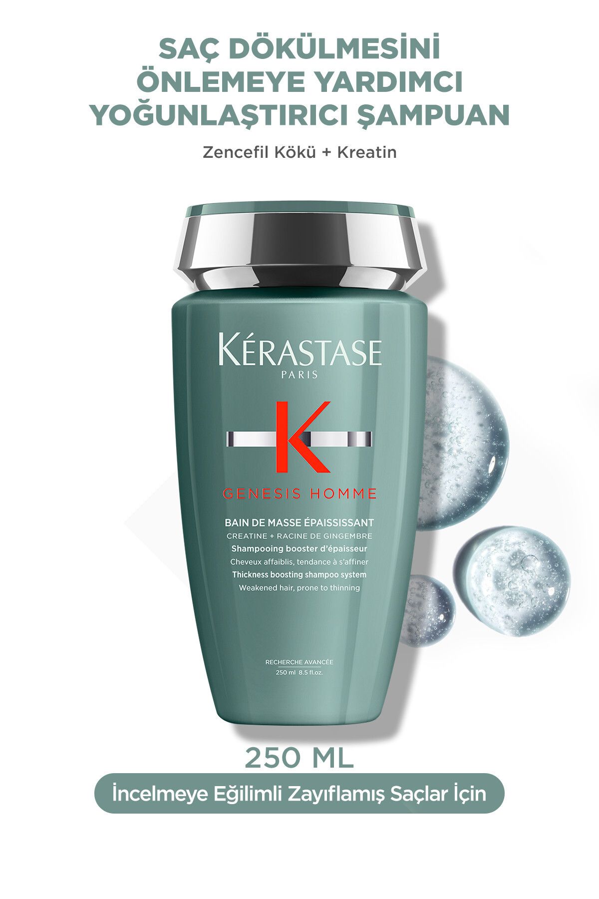 Kerastase Bain de Masse Genesis Homme Erkeklere Özel Saça Hacim ve Doku kazandıran Şampuan 250ml