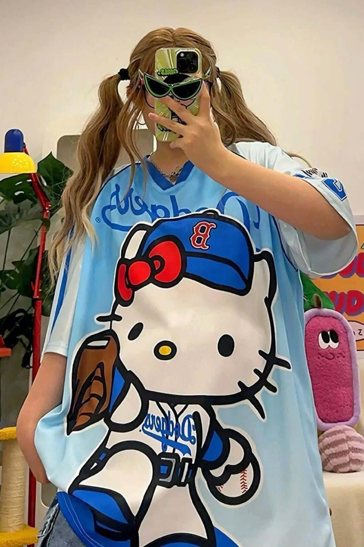 BALİNA Mavi Hello Kitty Dodgers Forma Unisex T-shirt -BLN