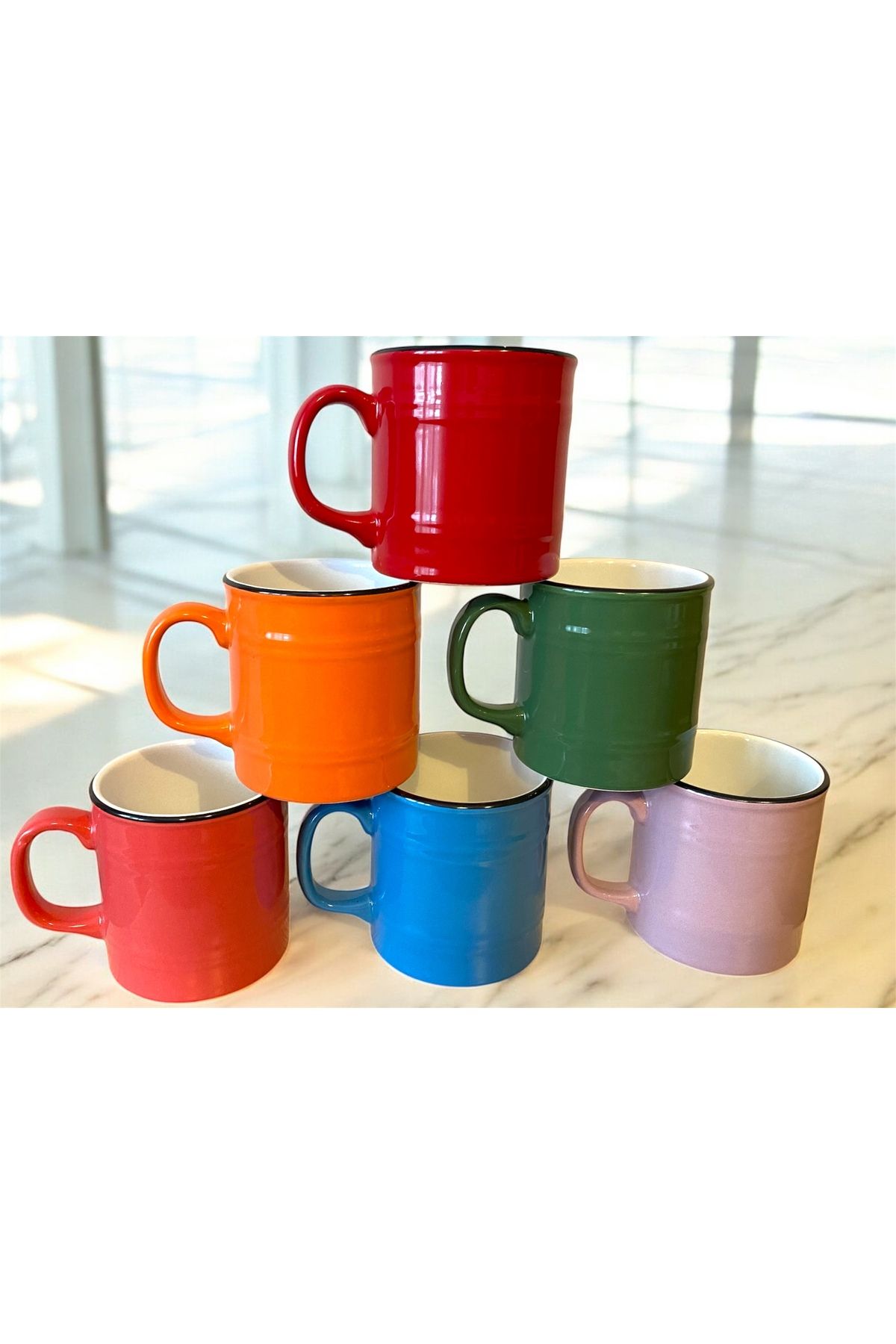 Trend Home Life 6 Adet Kupa Bardak Takımı 10 cm Varil Model Rengarenk Kupa Bardak Kahve Bardağı