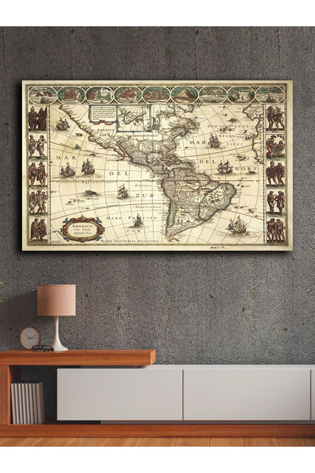 PRİME Concept Kanvas dekoratif harita tablo çerçevesiz 70x120 cm %100 pamuklu kumaş