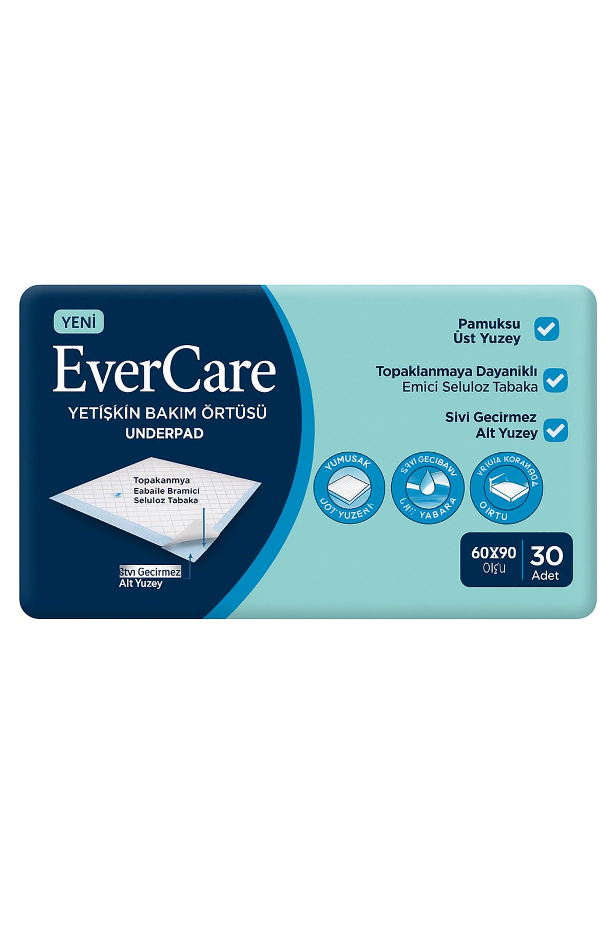 Evercare YETİŞKİN BAKIM ÖRTÜSÜ UNDERPAD 30 Adet 60x90 cm