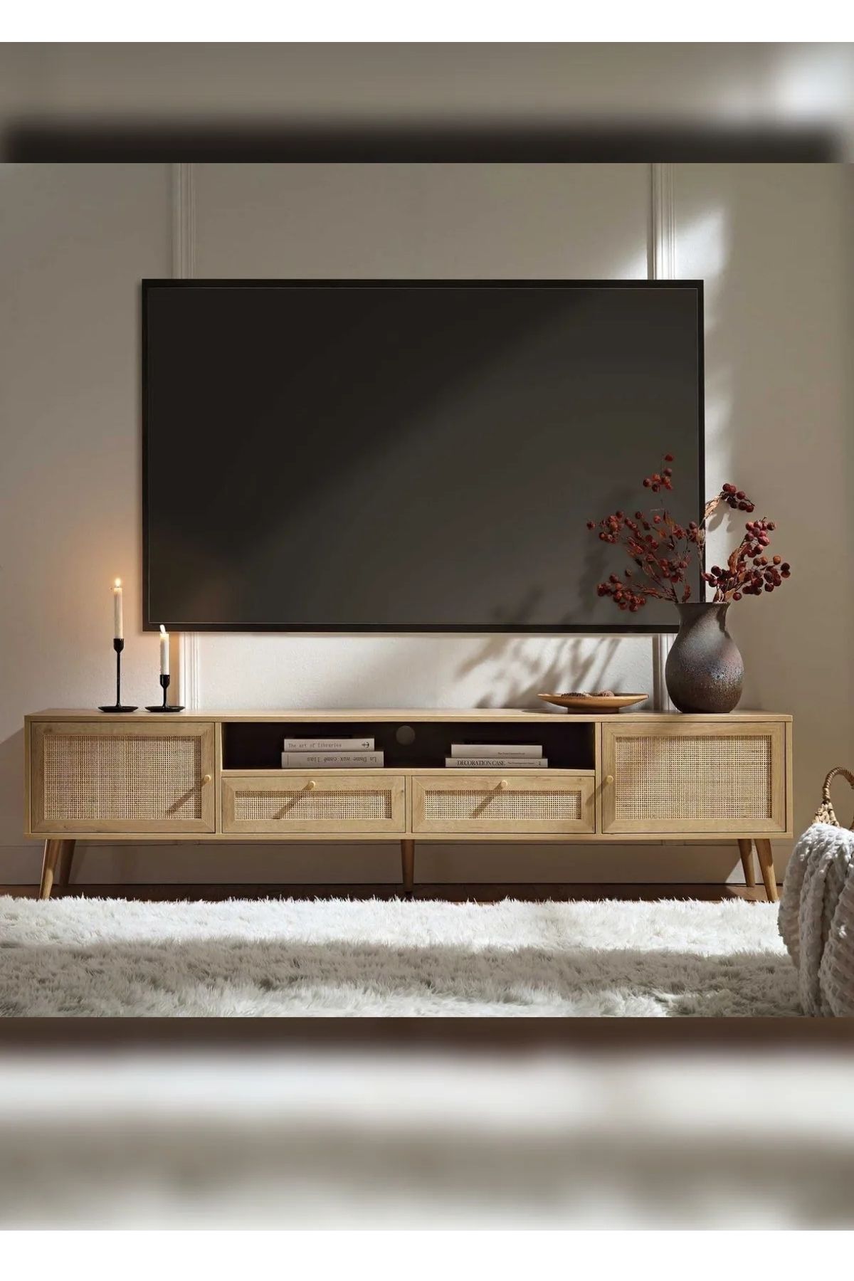LOTUS PORT İskandinav Tv Sehpası ,tv Ünitesi , Konsol Jüt Kumaşlı