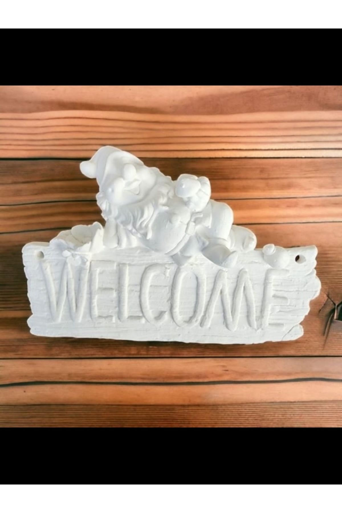 Atölye Kiraz Welcome Yazılı Cüce Figürlü Duvar Süsü – Aytaşı Malzeme, Boyanabilir 12x19x3 cm