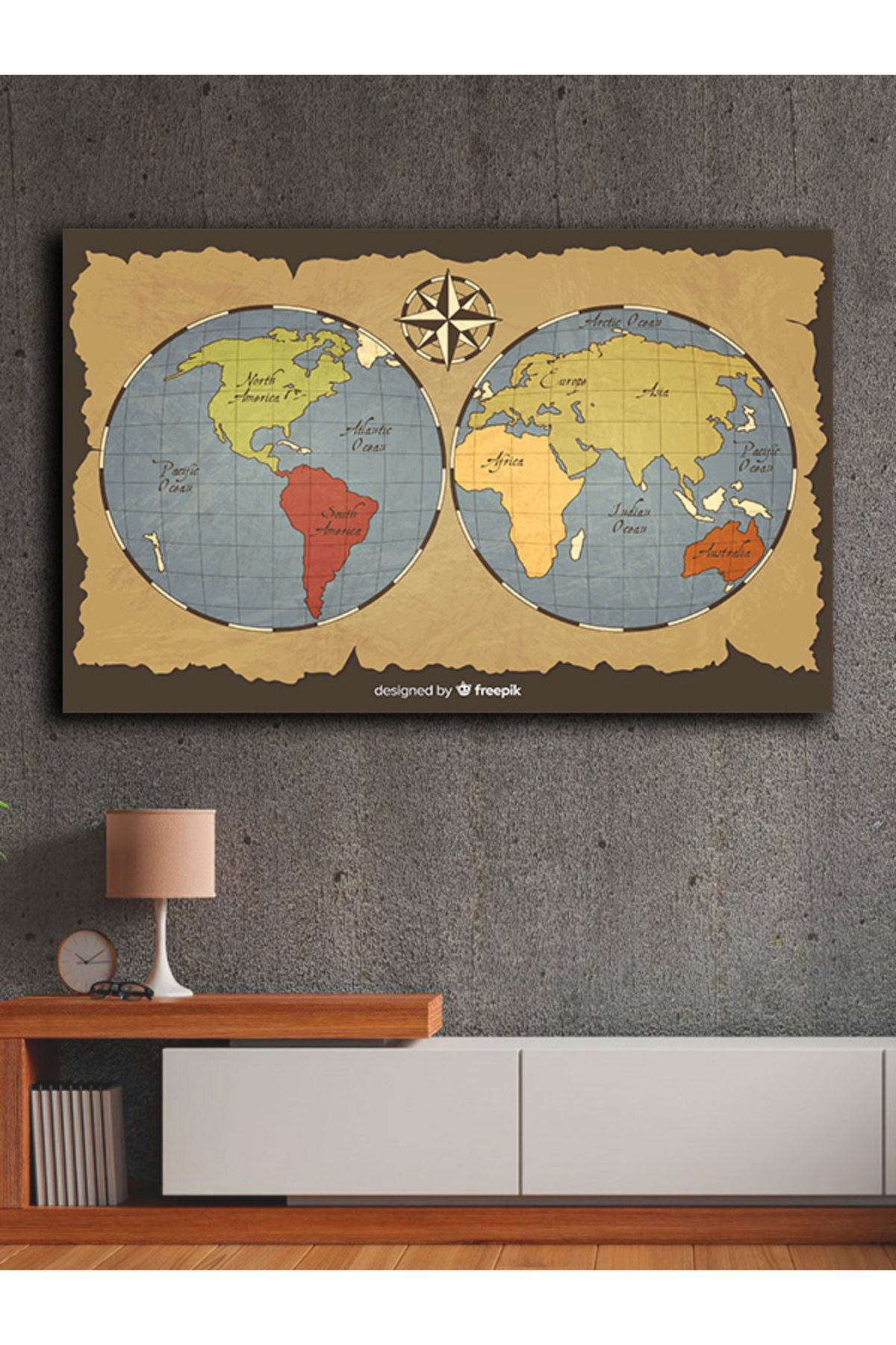 PRİME Concept Kanvas dekoratif harita tablo çerçevesiz 70x120 cm %100 pamuklu kumaş