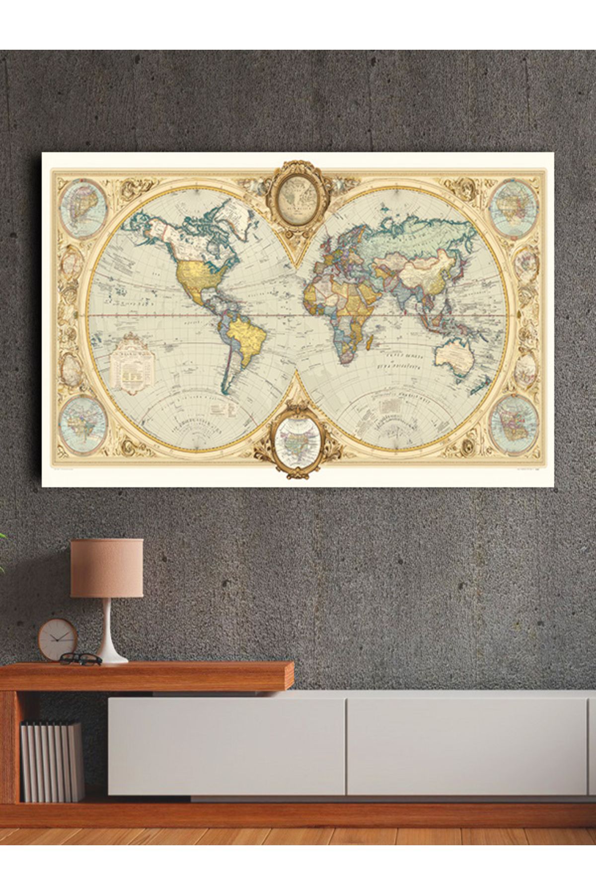 PRİME Concept Kanvas dekoratif harita tablo çerçevesiz 70x120 cm %100 pamuklu kumaş