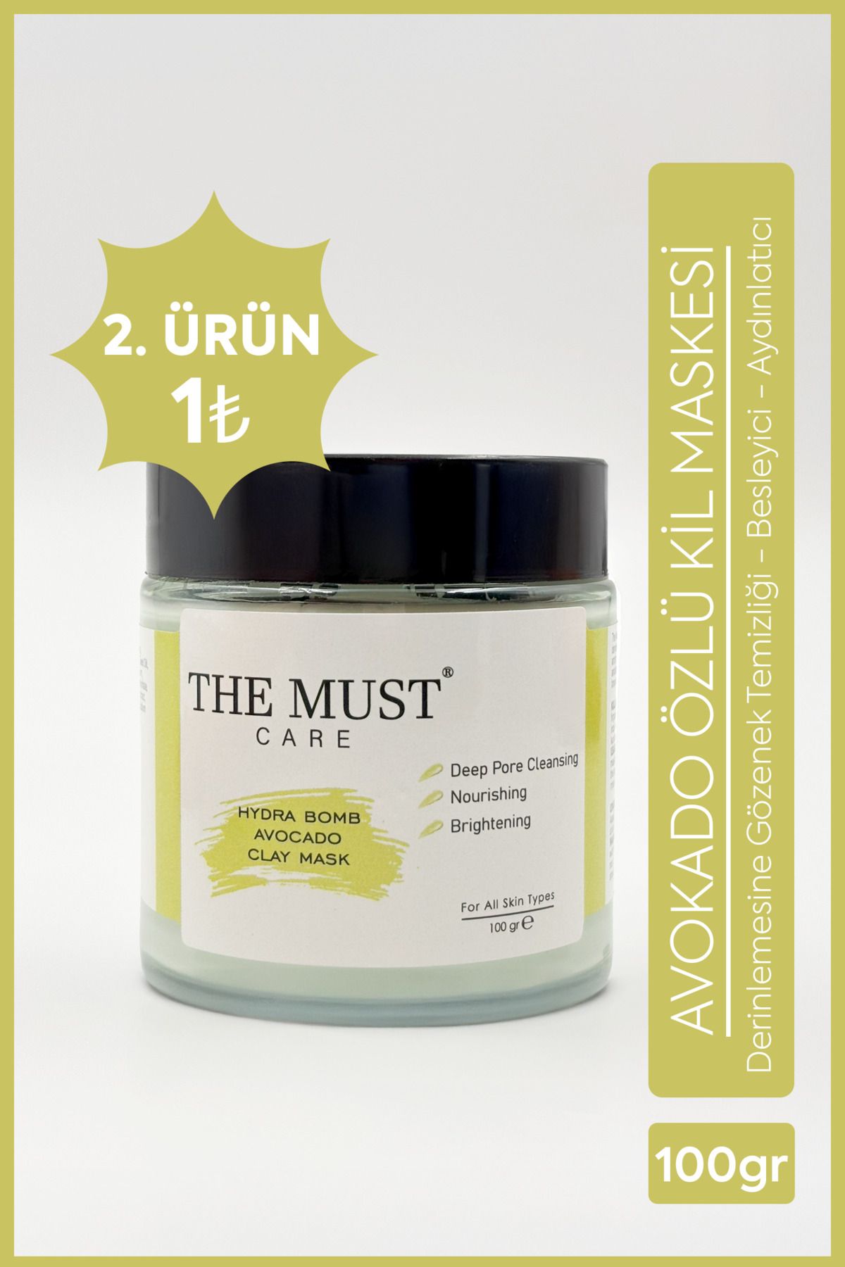 THEMUSTCARE Hydra Bomb Avocado Clay Mask, Arındırıcı, Yoğun Nemlendirme ve Besleyici, Siyah Nokta Karşıtı, 100ml