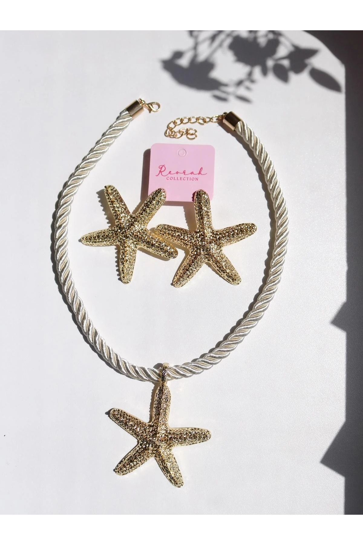 Reorah Collection Golden Starfish Kolye, Küpe Set