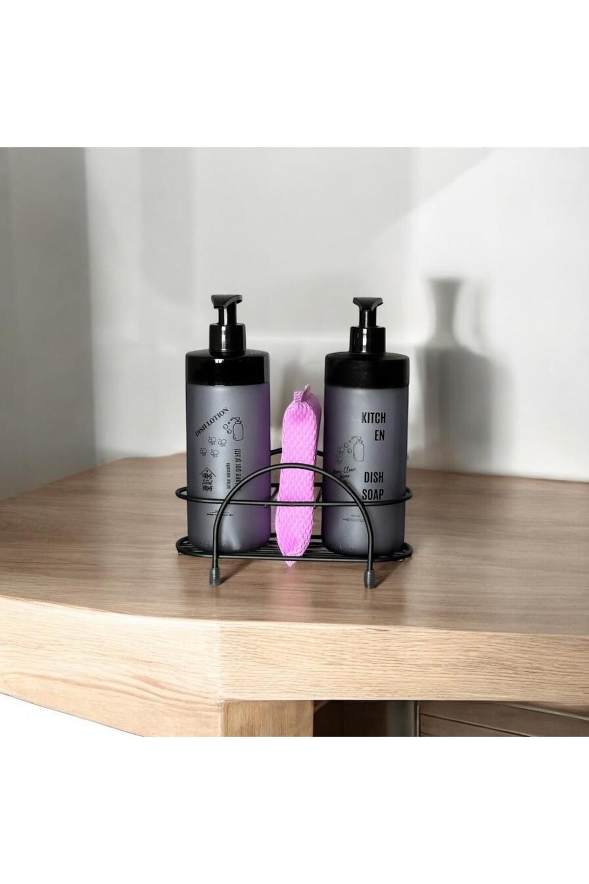 KITCHBATH Metal Stantlı İkili Tezgah Üstü Cam Mutfak Sıvı Sabunluk Seti