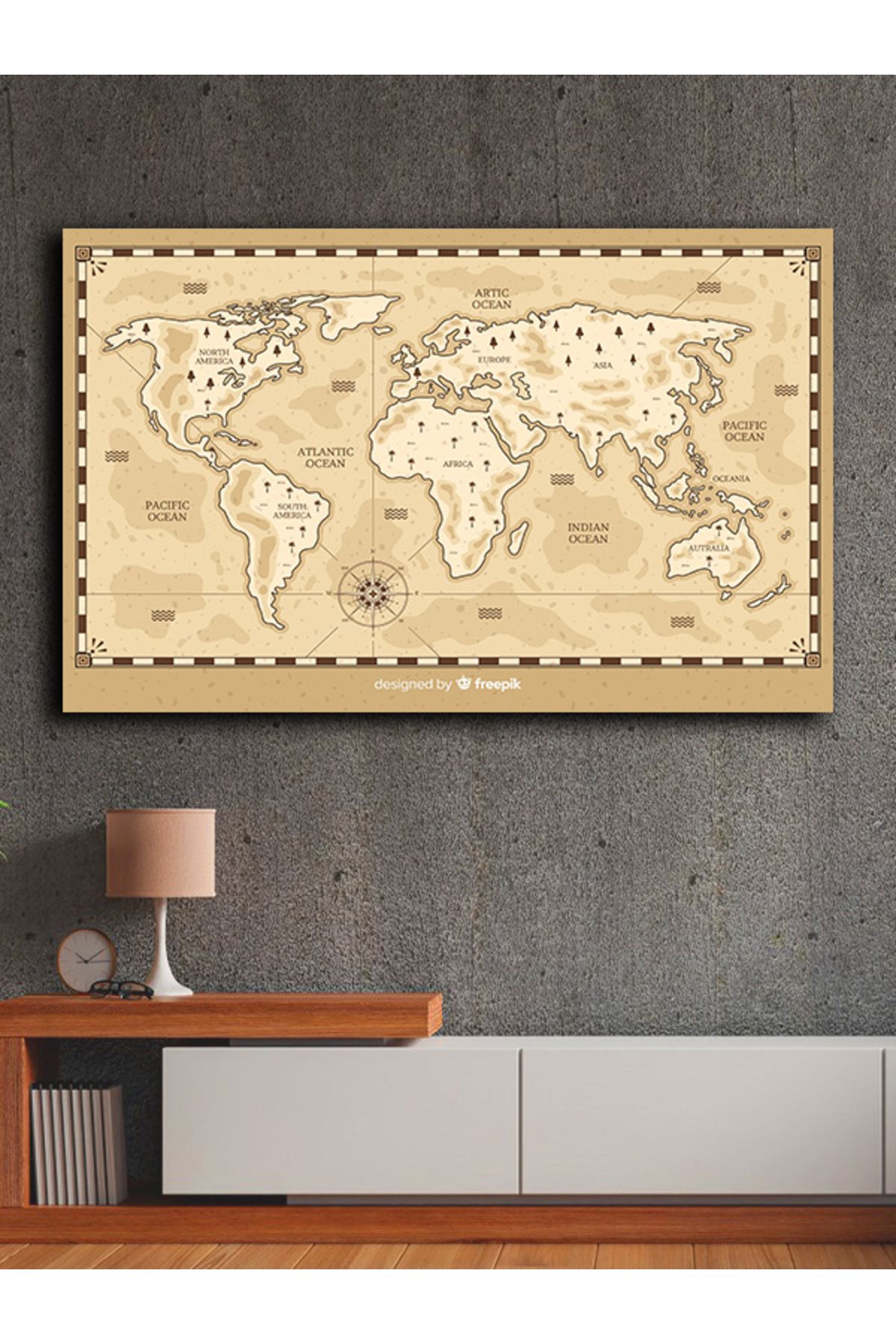 PRİME Concept Kanvas dekoratif harita tablo çerçevesiz 70x120 cm %100 pamuklu kumaş