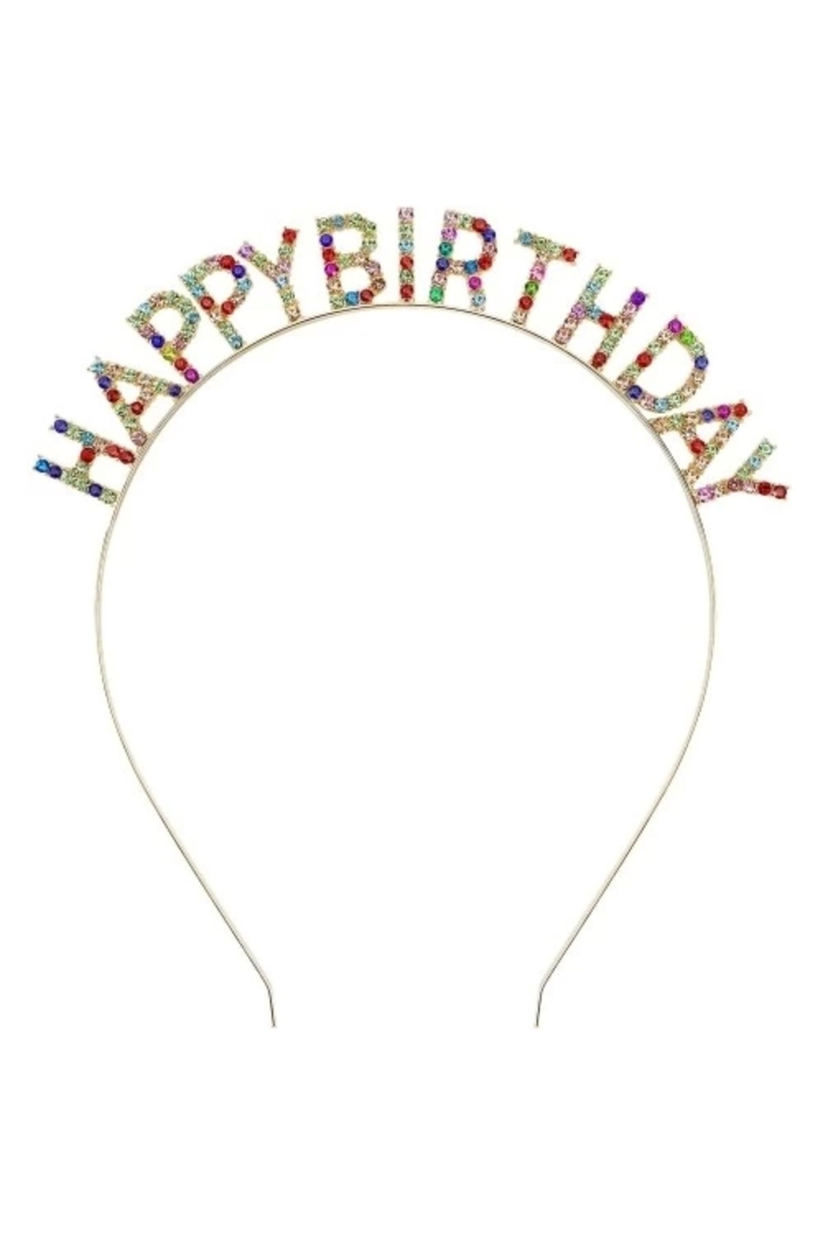 PRATİKOBA Renkli Kristal Taşlı Lüks Happy Birthday Taçı