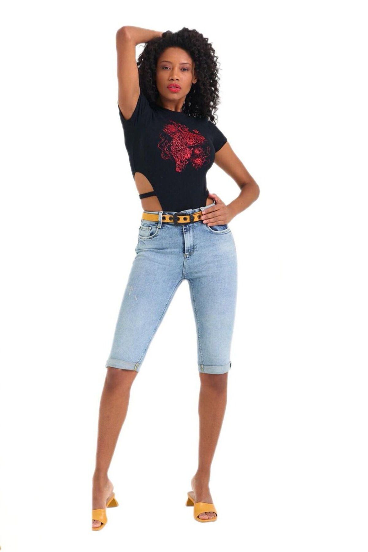 What's Up Whatsup Kemerli Denim Kapri