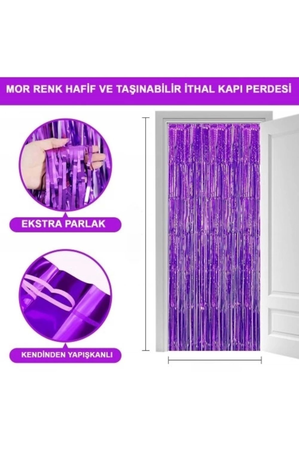 PRATİKOBA Mor Ekstra Metalize Saçaklı Arka Fon Perde